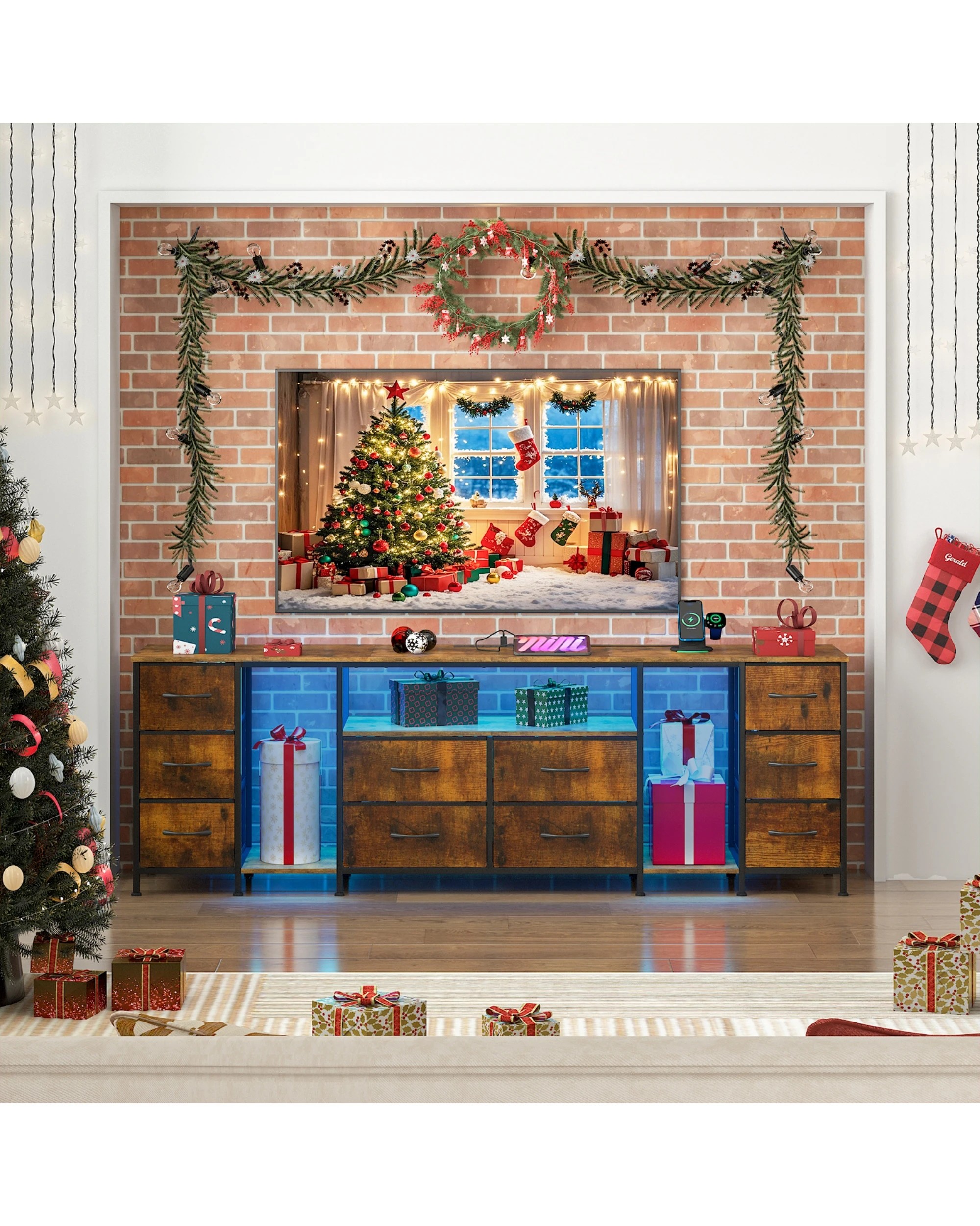 5 Advwin 180cm TV Cabinet LED Entertainment Unit Stand w/ Power Outlet & Drawer Media Console Table Walnut, 5 of 8