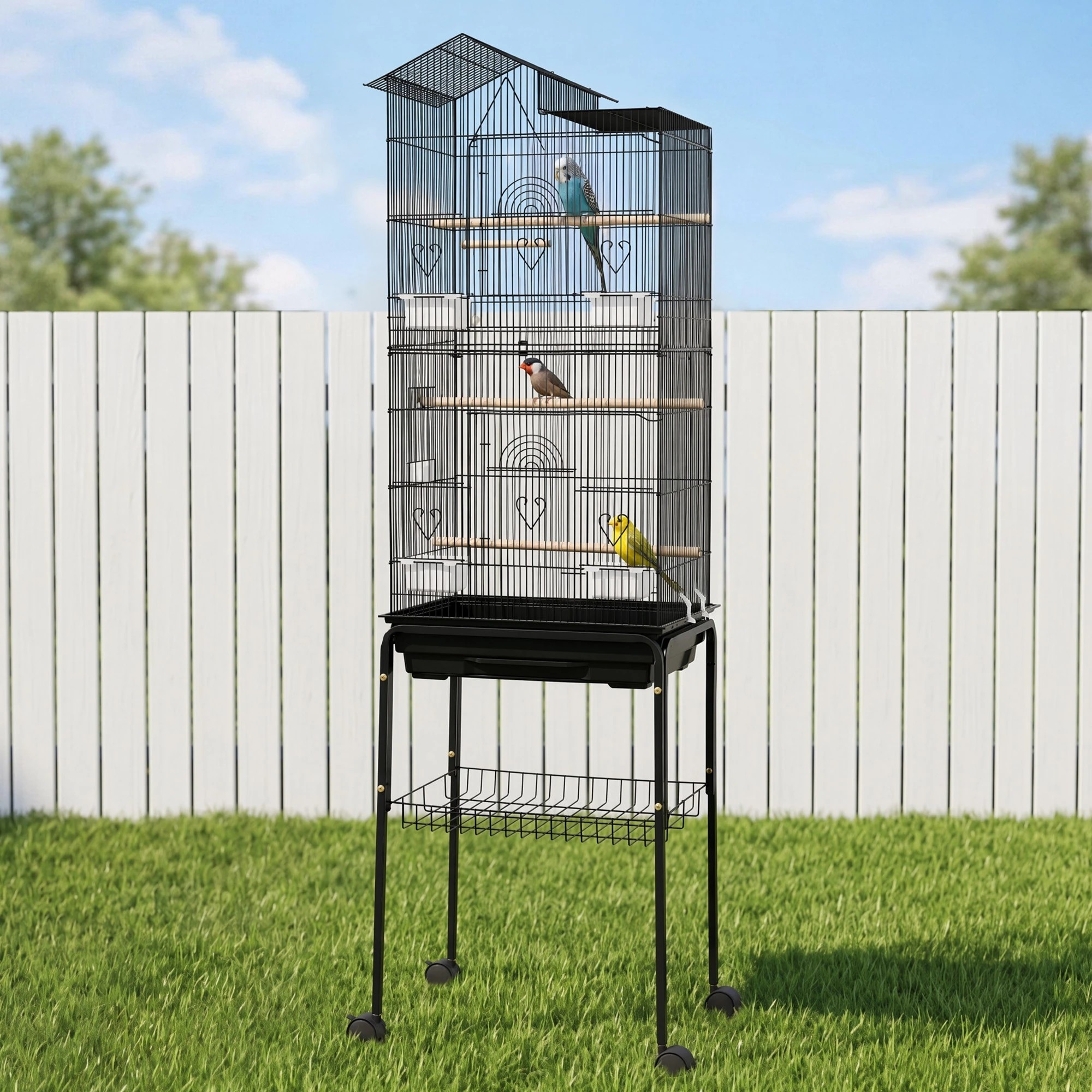 2 i.Pet 158cm Bird Cage Aviary Parrot Budgie Stand Wheels - Black, 2 of 9