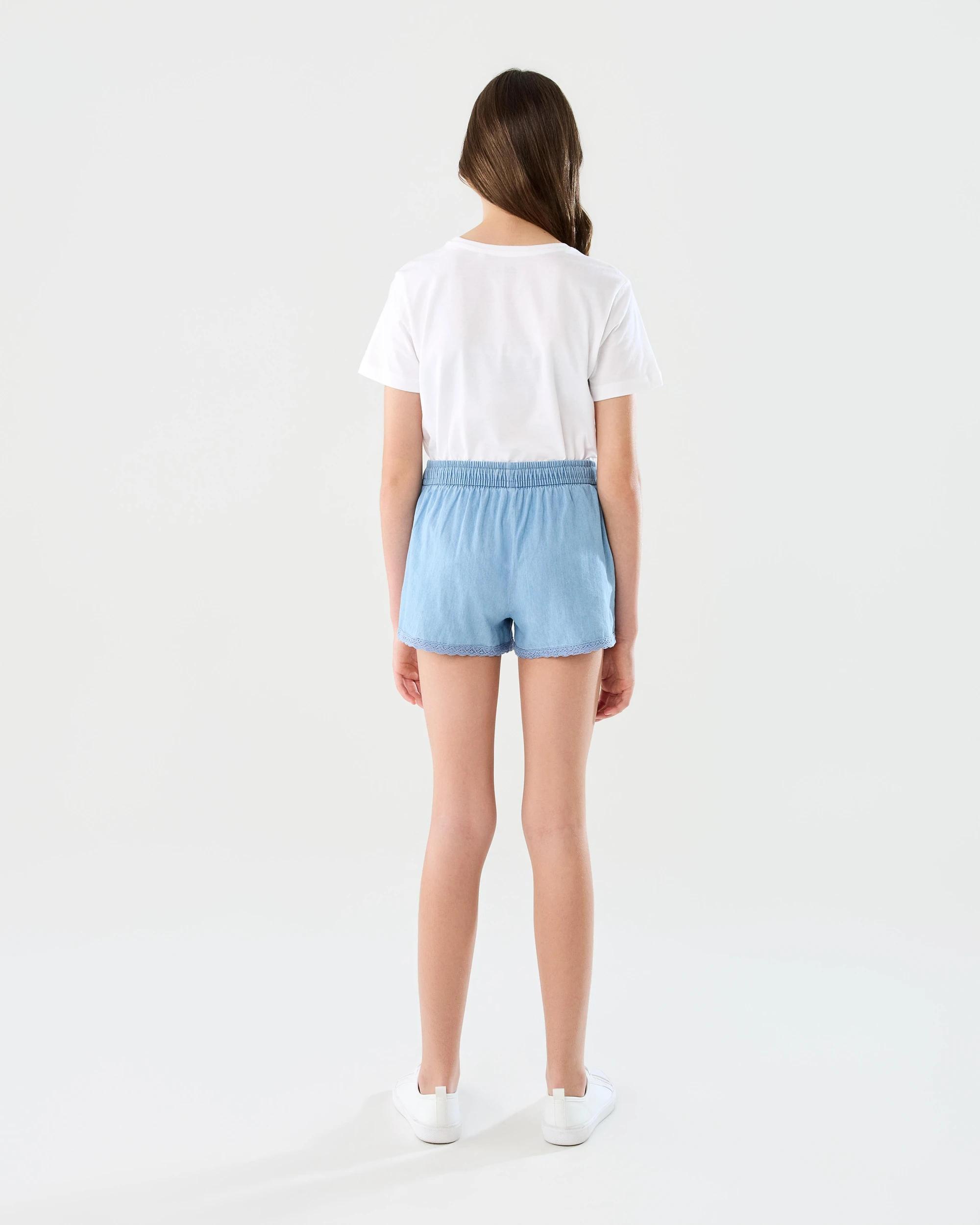 6 Woven Lace Trim Shorts Mid Wash, 6 of 6