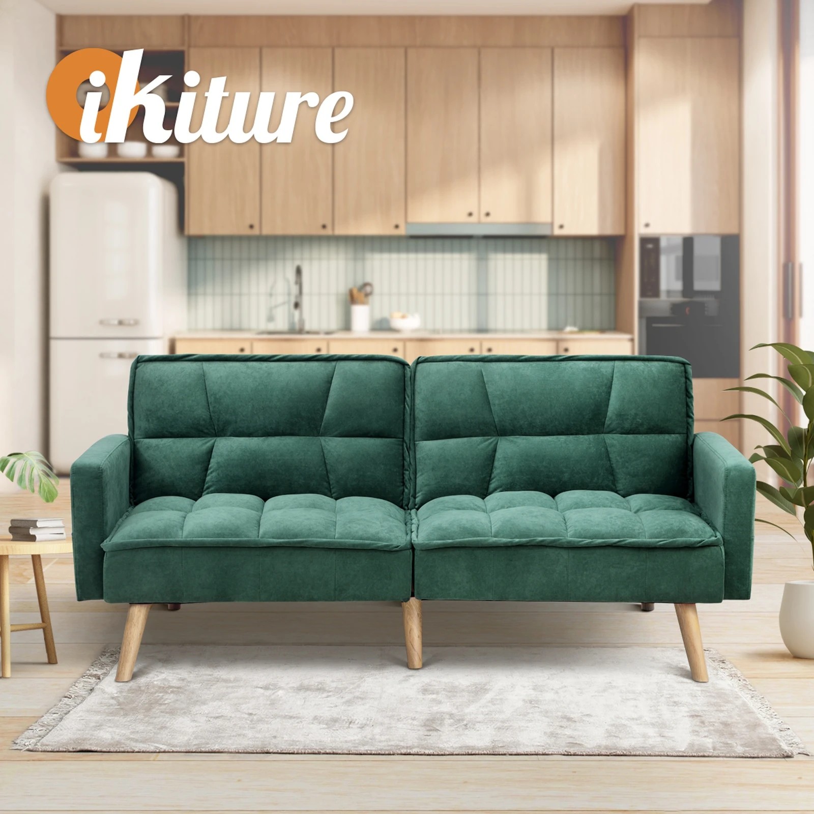 6 Oikiture Sofa Bed Futon Convertible Velvet Lounge Couch 3-seater Recliner
 - Green, 6 of 10