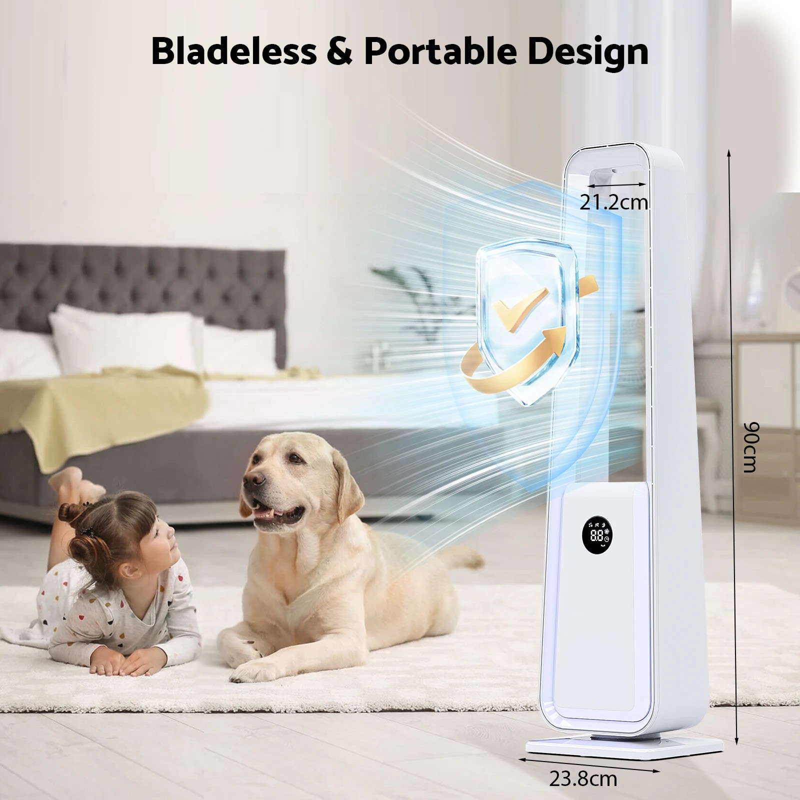 2 Advwin Bladeless Tower Fan with Colorful Mood Lights Strong Wind 12H Timer 60° Oscillating, 2 of 8