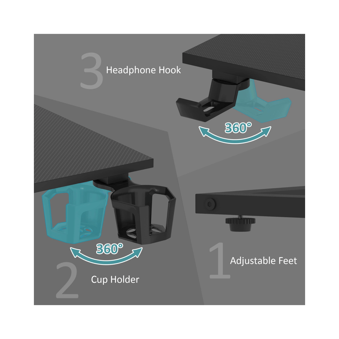 7 Advwin Gaming Desk Built-in Led Lights & Power Outlets 100cm Carbon Fiber Surface Computer Desk Black, 7 of 7