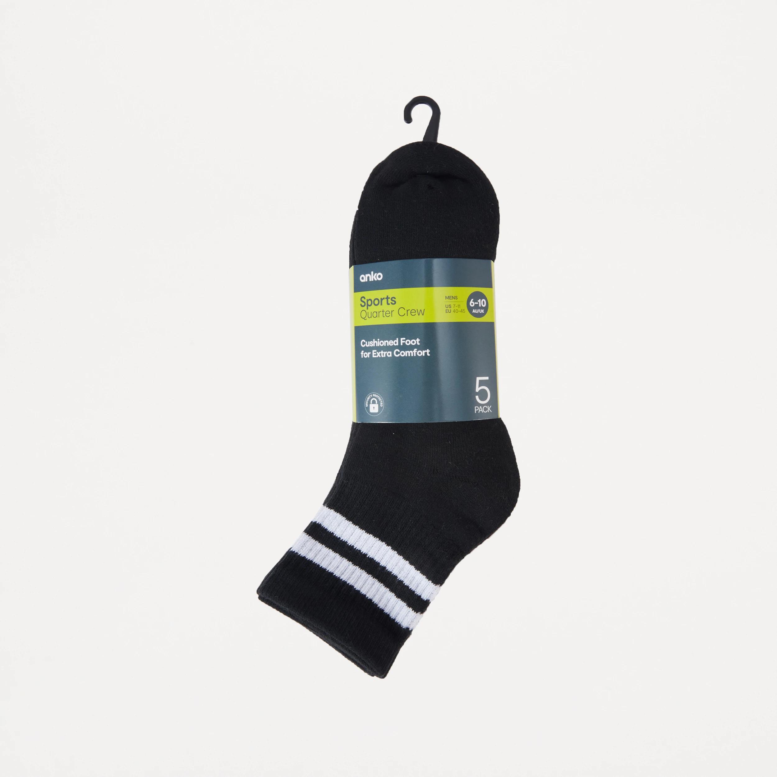 3 5 Pack Quarter Crew Sport Socks Blk Stripe, 3 of 4