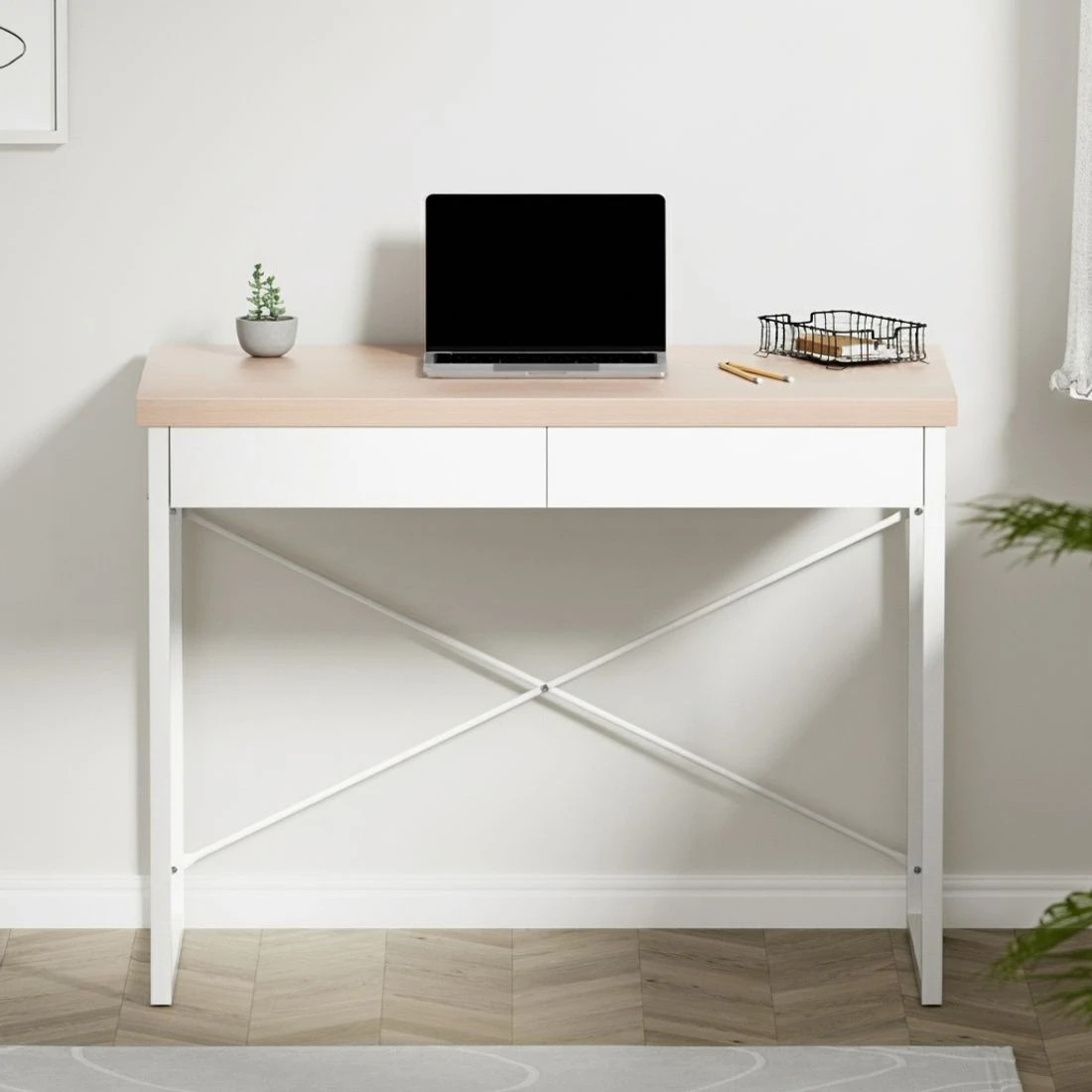 4 Artiss Computer Desk Drawer Storage Oak 100CM - Brown, 4 of 9