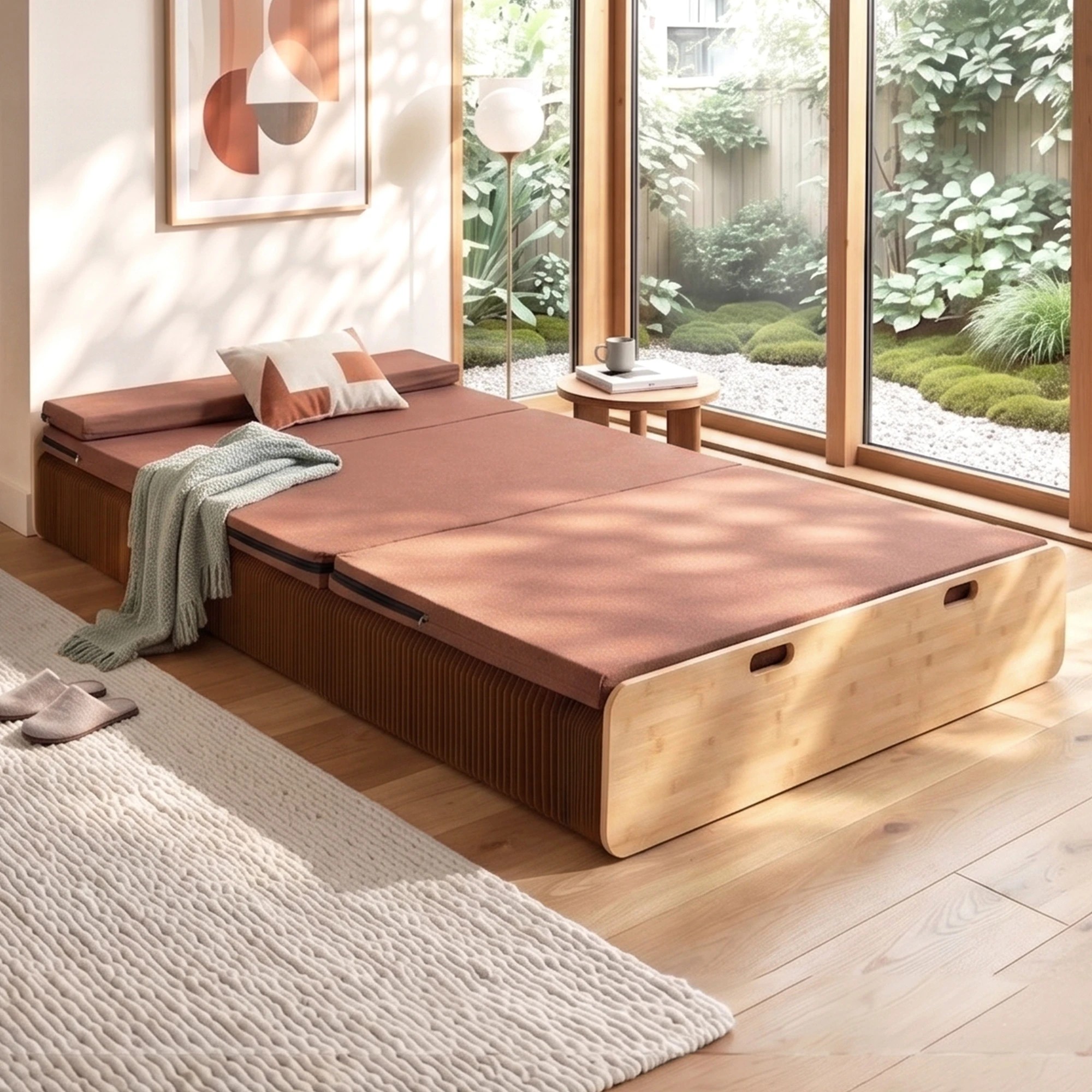 10 Artiss Folding Kraft Paper Bed Frame with Mattress and Pillow 300kg Capacity - Brown, 10 of 10