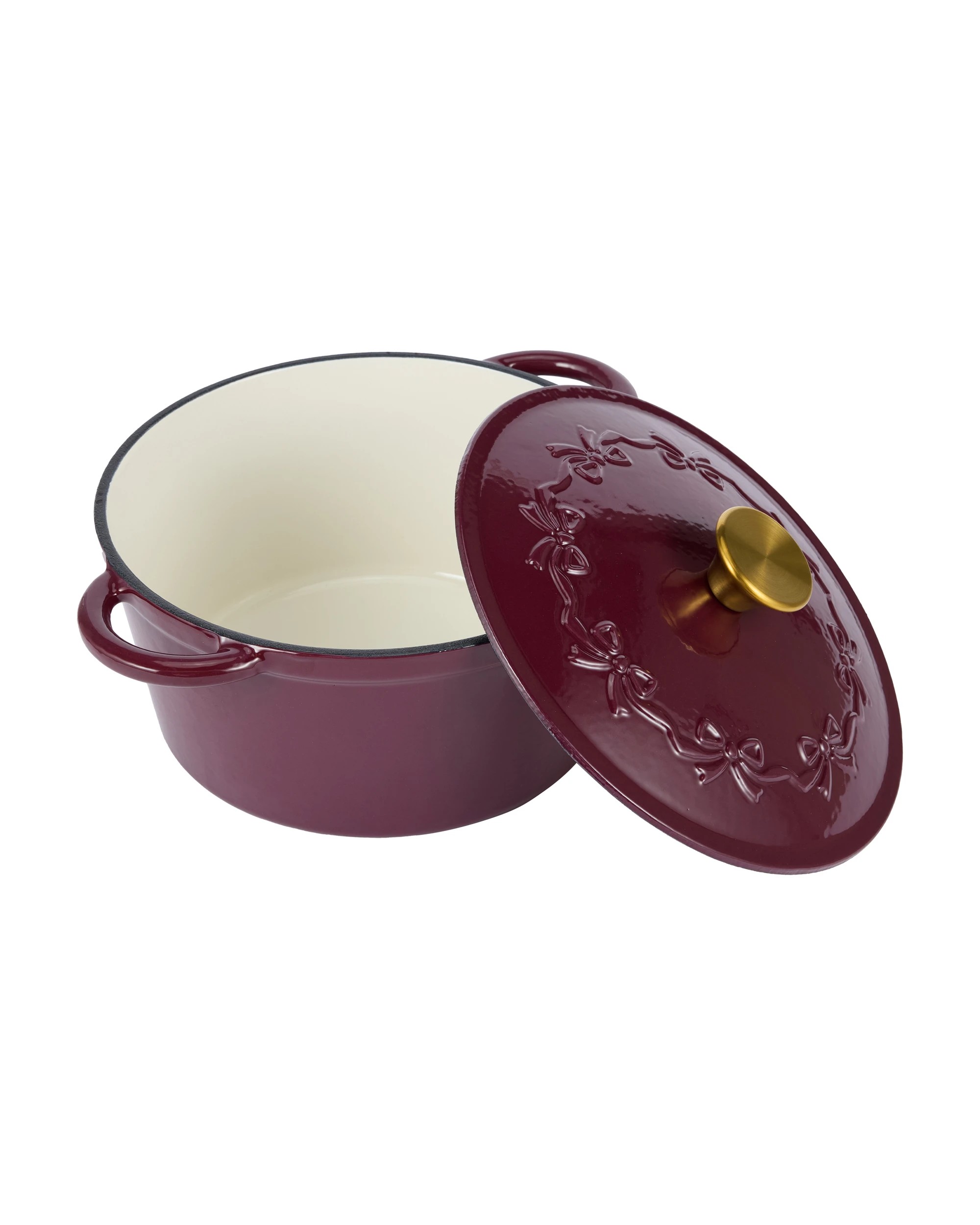 2 4L Bow Embossed Cast Iron Casserole - Red, 2 of 6