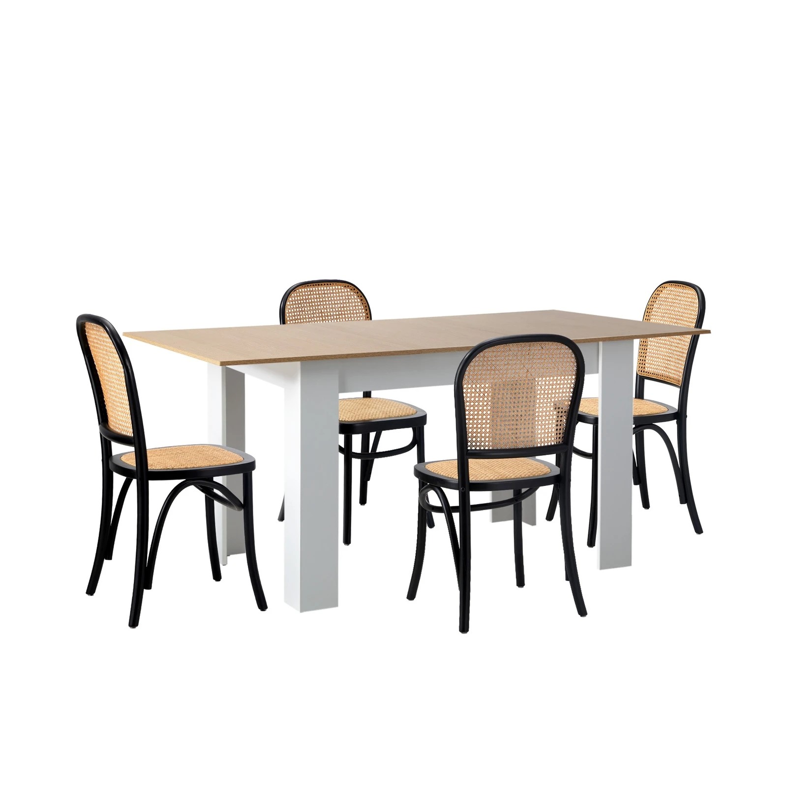 7 Oikiture 160cm Extendable Dining Table with 4PCS Dining Chairs Rattan - Multi, 7 of 9