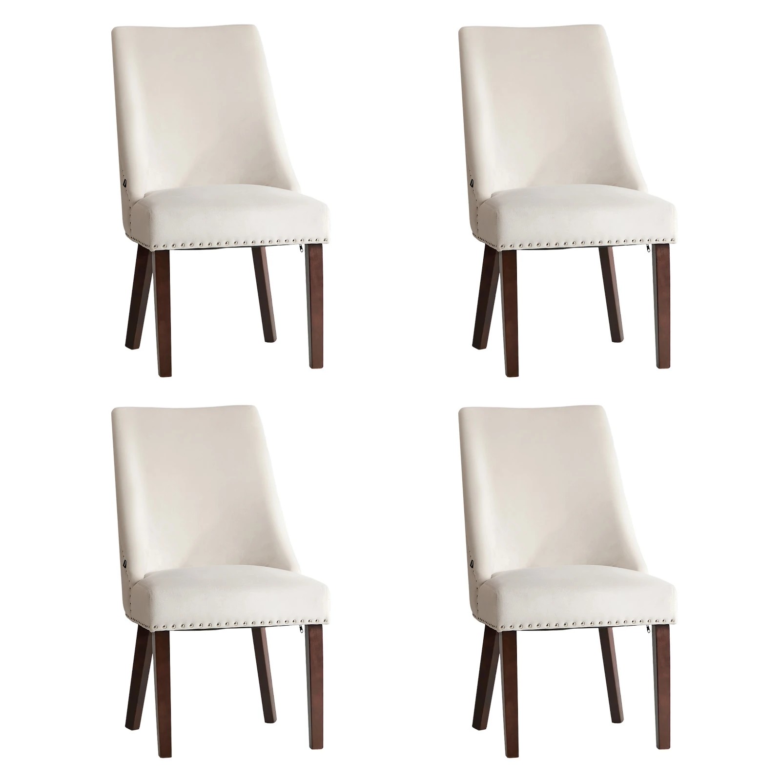 1 Oikiture 4PCs Velvet Dining Chair Kitchen Padded Seat Winglet Design - Beige, 1 of 9