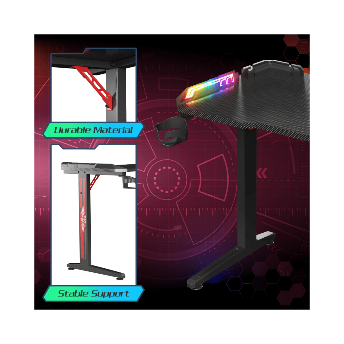 6 Advwin Gaming Desk 120cm With Rgb Led Light Computer Desk, 6 of 6