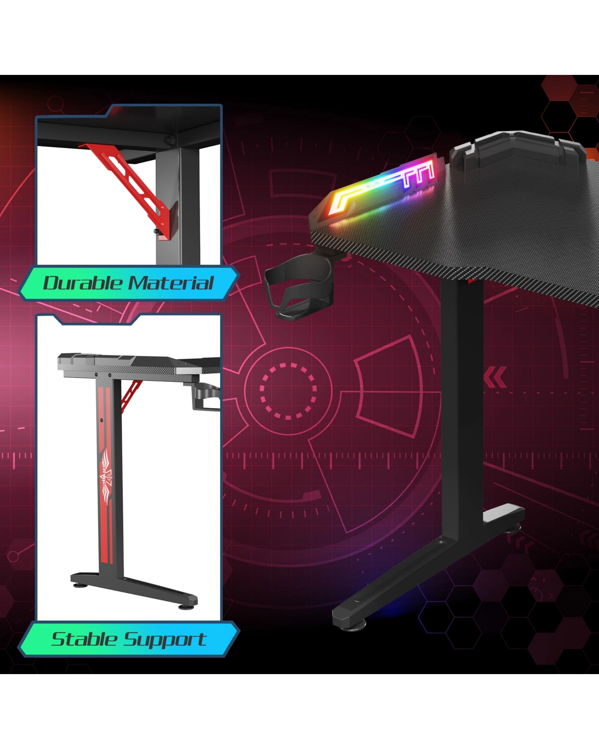 6 Advwin Gaming Desk 120cm With Rgb Led Light Computer Desk, 6 of 6