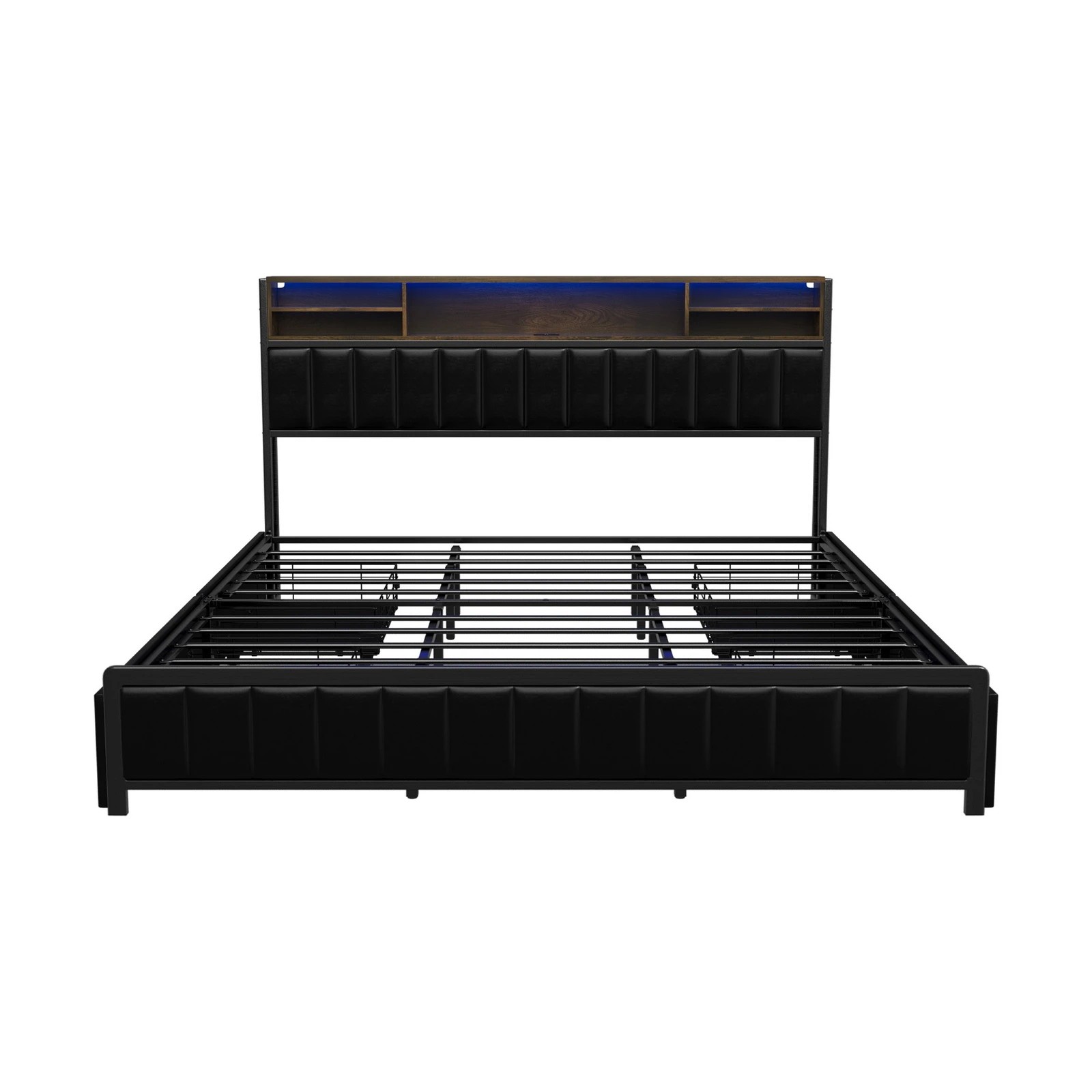 9 Oikiture Bed Frame King Size LED Storage Headboard USB Charge 4 Drawers - Black, 9 of 9