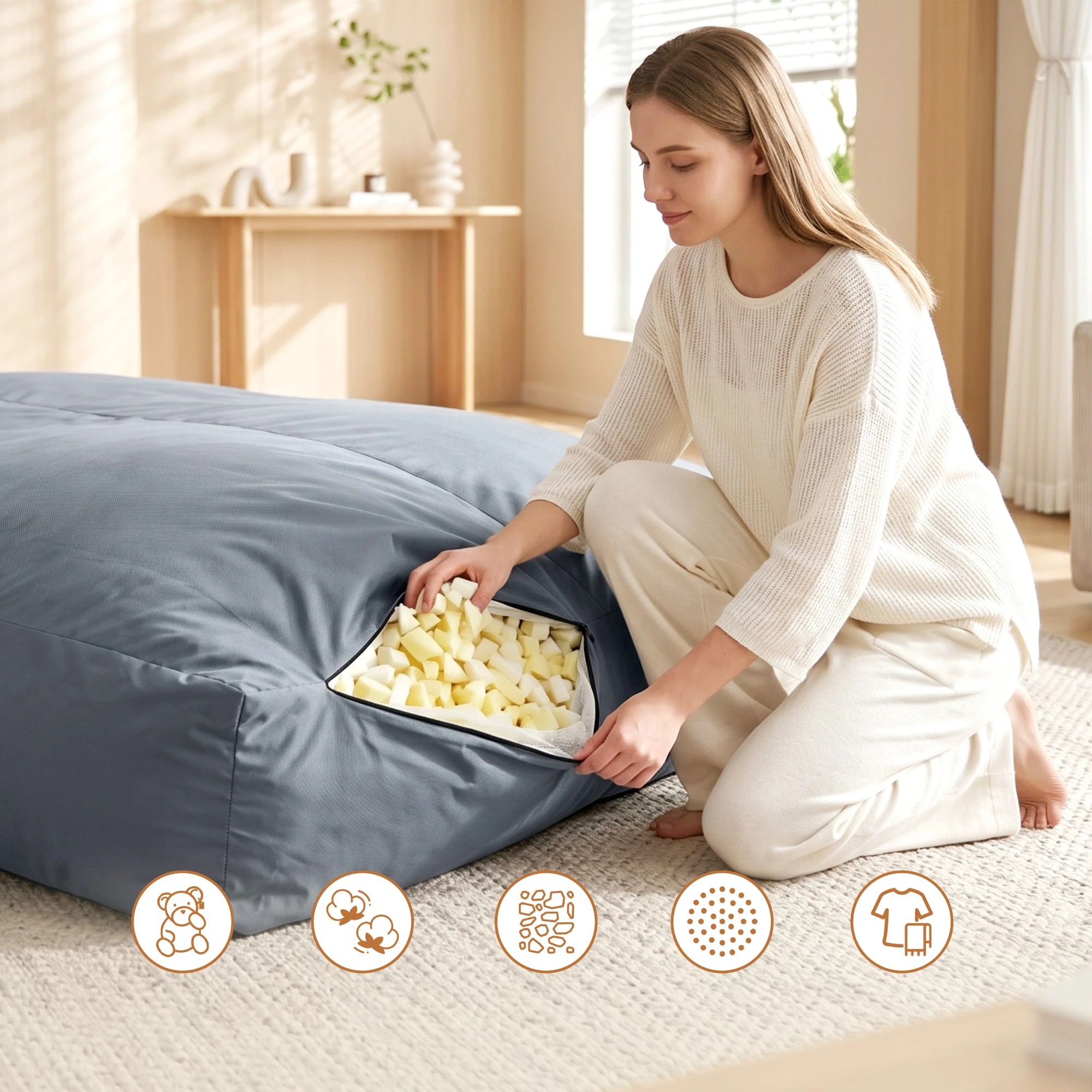 5 Artiss Outdoor Bean Bag Chair Cover No Filler 2 Seater Beanbag Lounge Cover Waterproof - Grey, 5 of 10