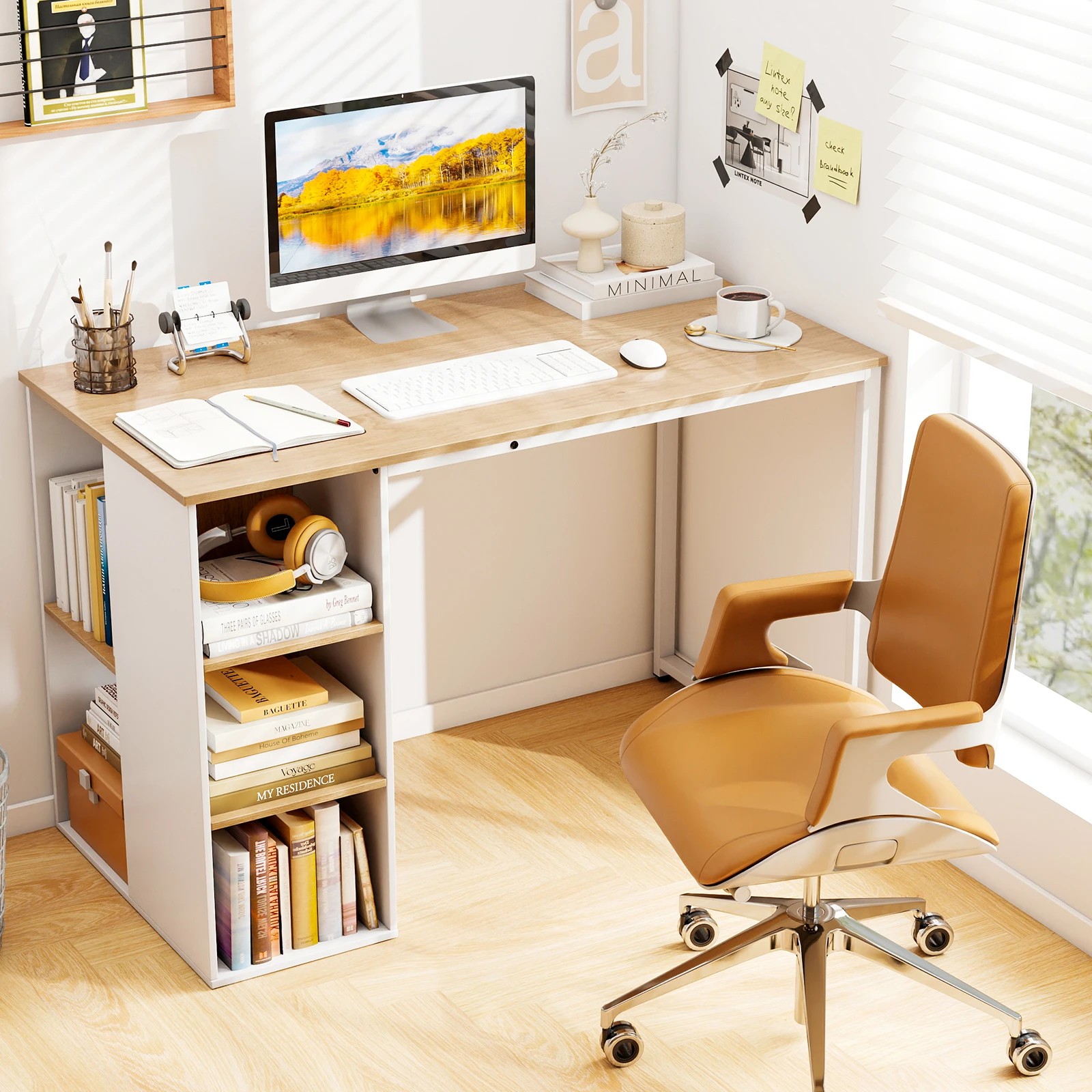 3 Costway 115cm Computer Desk Modern Home Office Writing Table w/Storage Shelf, 3 of 3