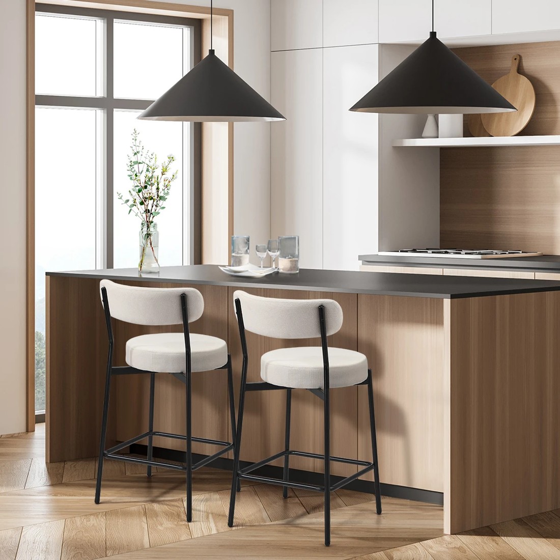 3 Oikiture 2x Bar Stools Kitchen Dining Chairs Counter Stool
 - Beige, 3 of 10