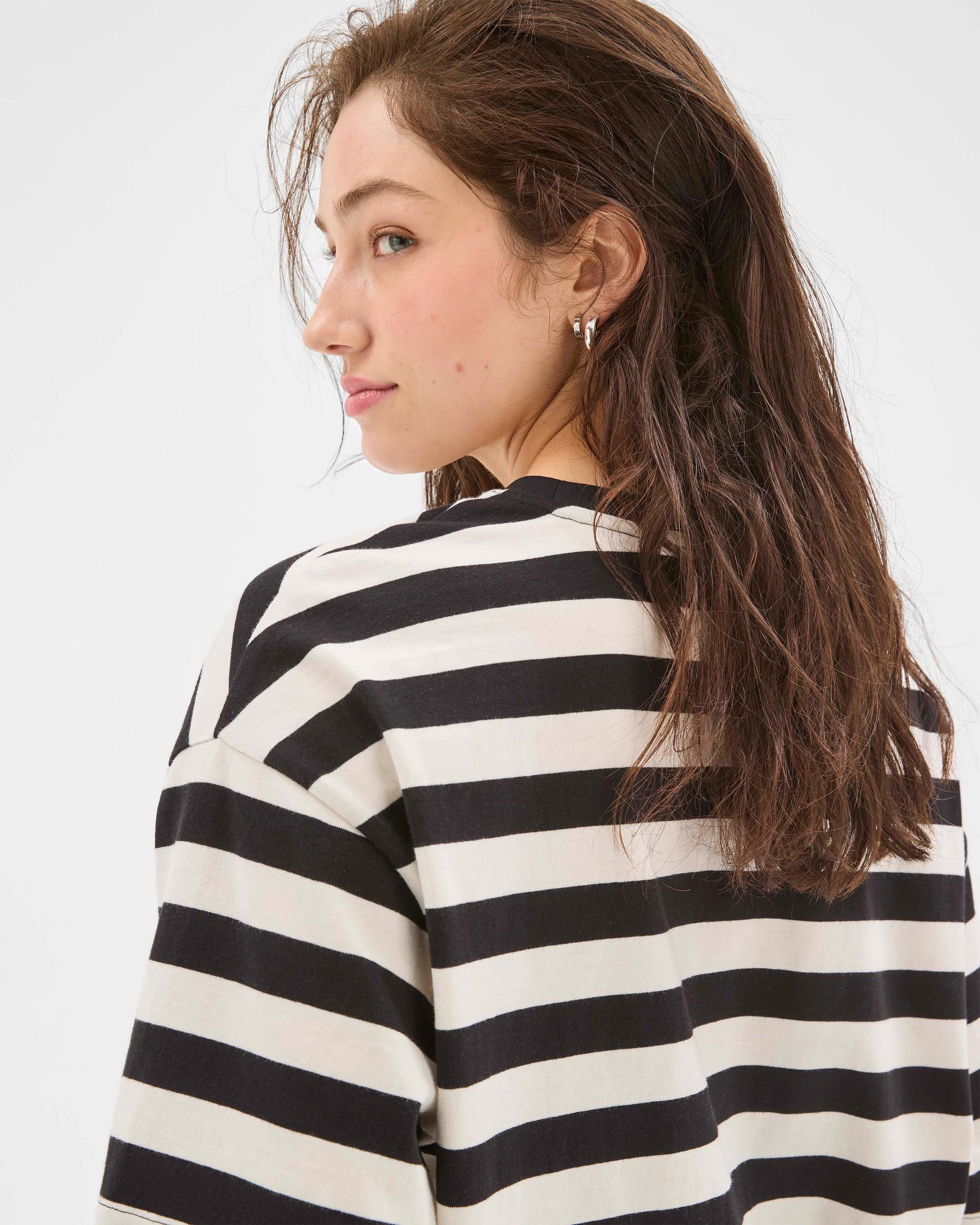 5 Lily Loves Australian Cotton Oversized Boxy Printed T-Shirt BLACK AND WHITE STRIPE, 5 of 7