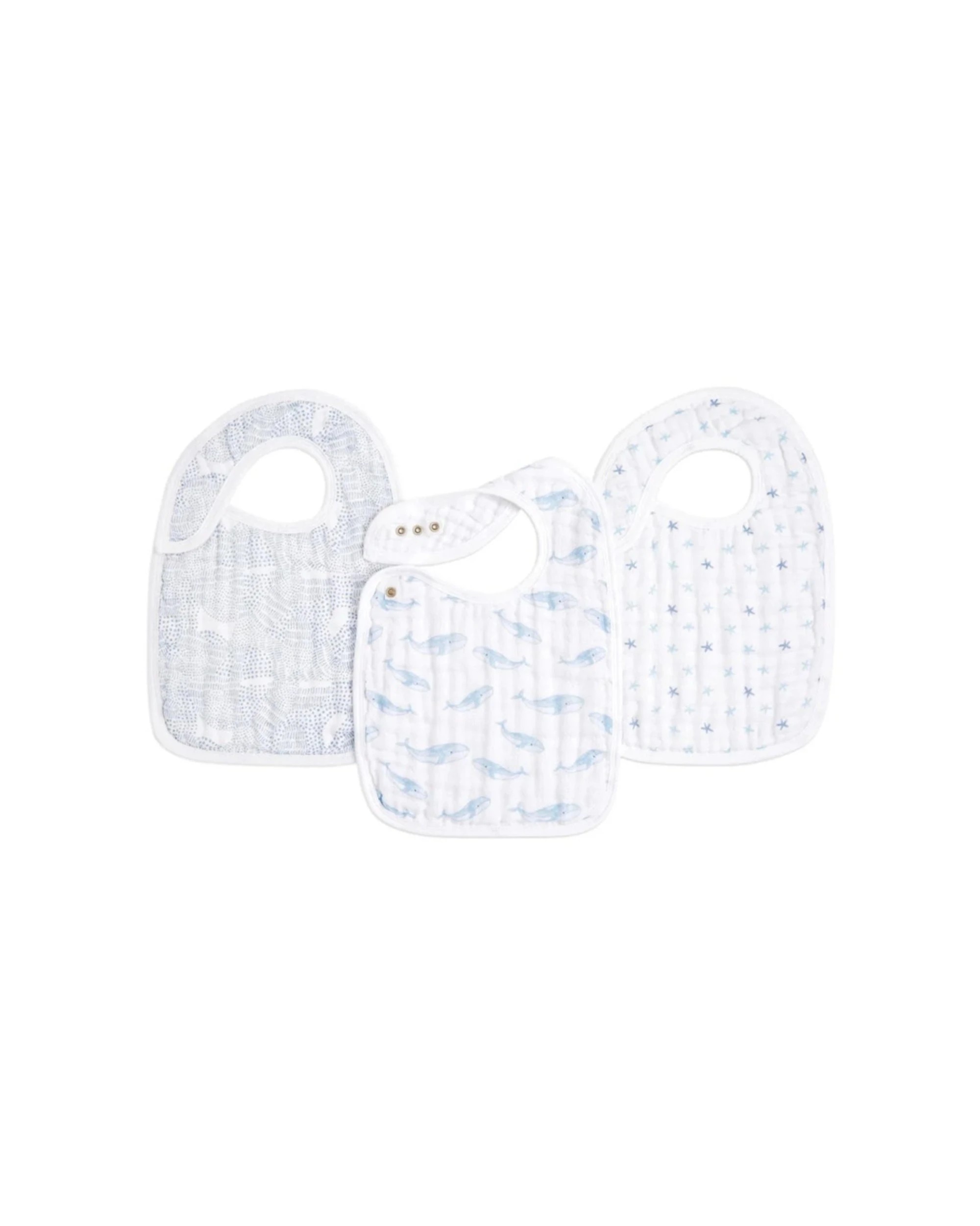 1 Aden and Anais 3pc Organic Cotton Muslin Snap Bibs Baby Feeding Oceanic Set - Multi, 1 of 1