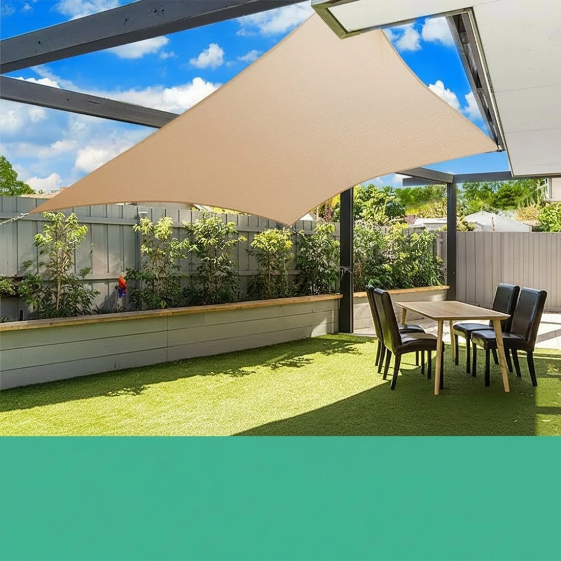 3 Instahut Shade Sail 6x6m Rectangle 185GSM 95% Sand Shade Cloth - Beige, 3 of 4