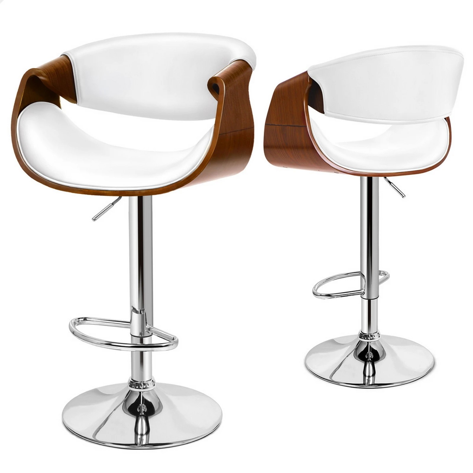1 Alfordson 2x Bar Stool Kitchen Swivel Chair Wooden Leather Trice - White, 1 of 10