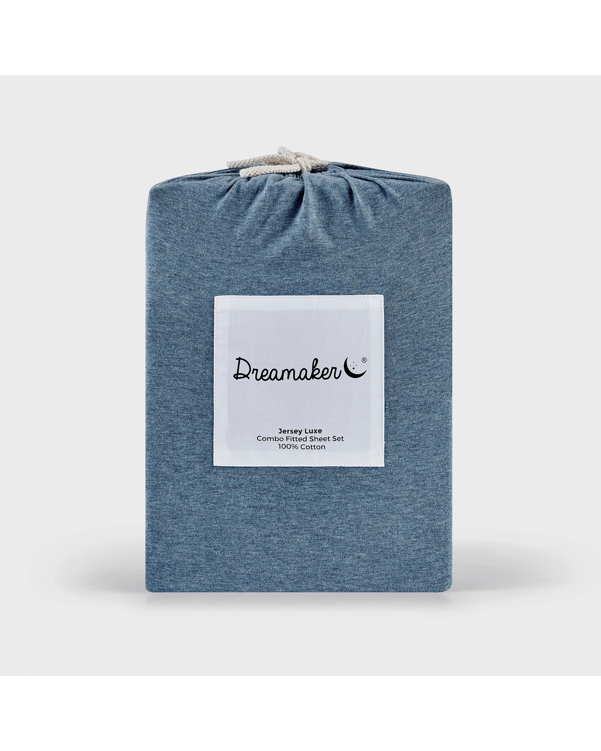 6 Dreamaker Jersey Luxe 100% Cotton Combo Fitted Sheet Set - King Single Bed - Denim, 6 of 6