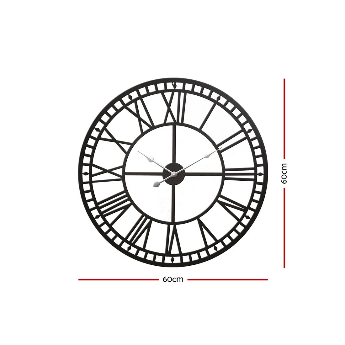 2 Artiss 60cm Wall Clock Large Roman Numerals Metal - Black, 2 of 6
