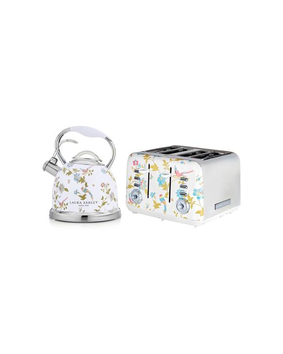 Laura Ashley Elveden  2.5L Stove Top Kettle & 4 Slice Bread Toaster Set - White
