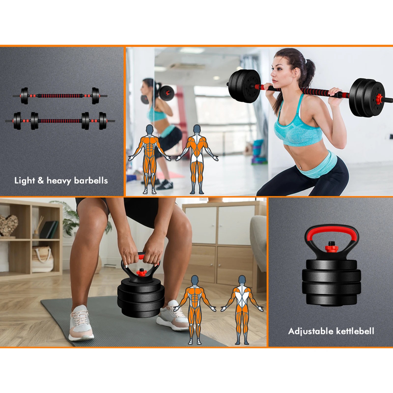 3 Black Lord Dumbbell Set 7in1 Adjustable Barbell Kettlebell Home Gym Fitness 20kg, 3 of 9