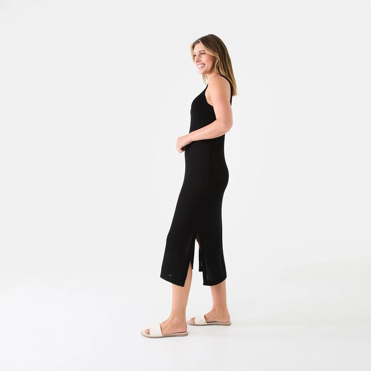 2 Sleeveless Crew Knit Midi Dress Black, 2 of 6