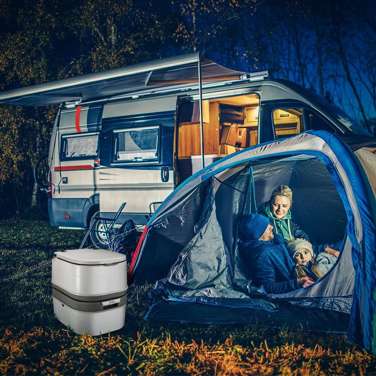 2 Ausway 24L Portable Toilet Camping Travel Mobile Porta Potty White and Grey, 2 of 3