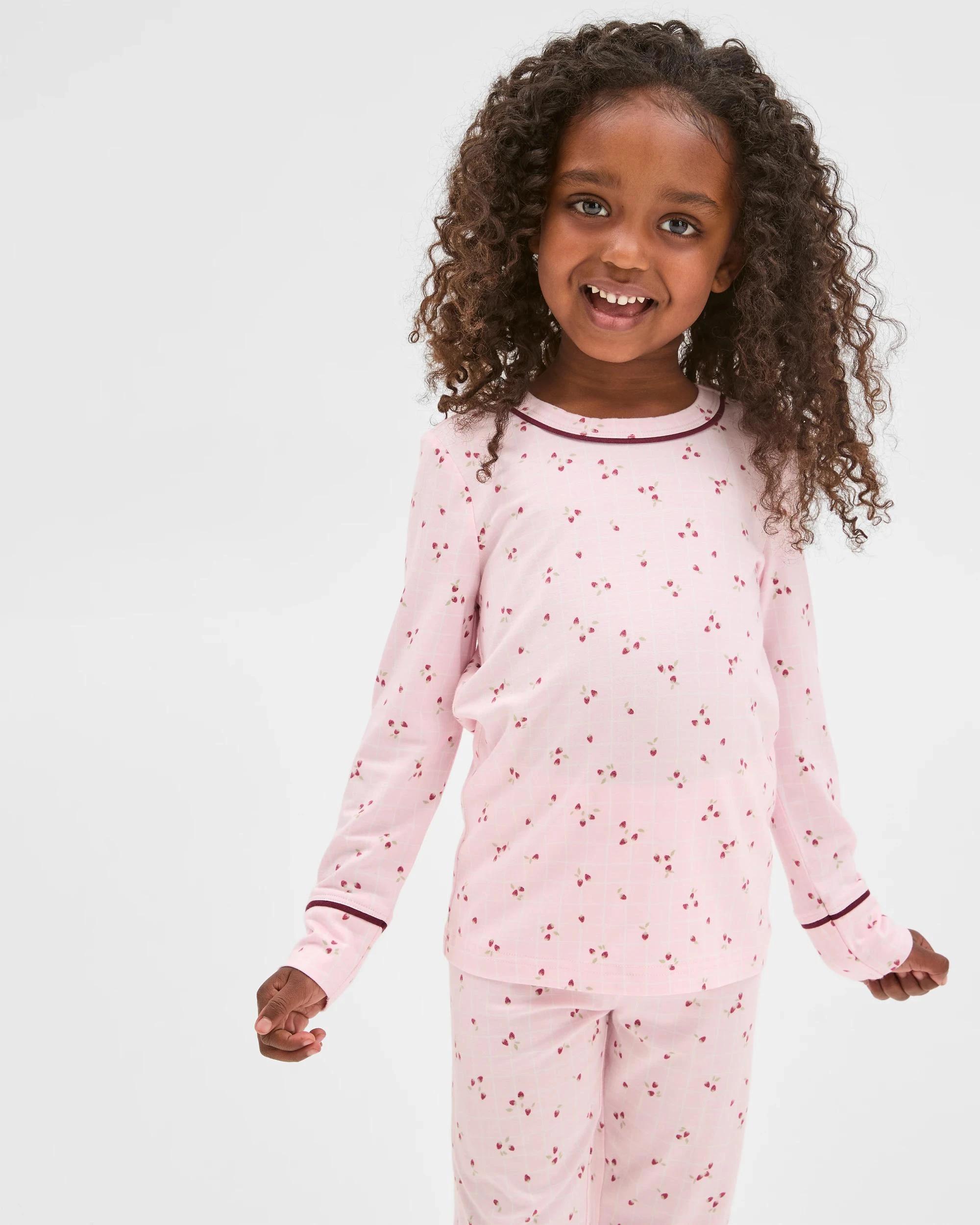 4 Target Kids Bamboo Younger Girls Long Sleeve Top and Pants Pyjama Set PINK STRAWBERRY, 4 of 10