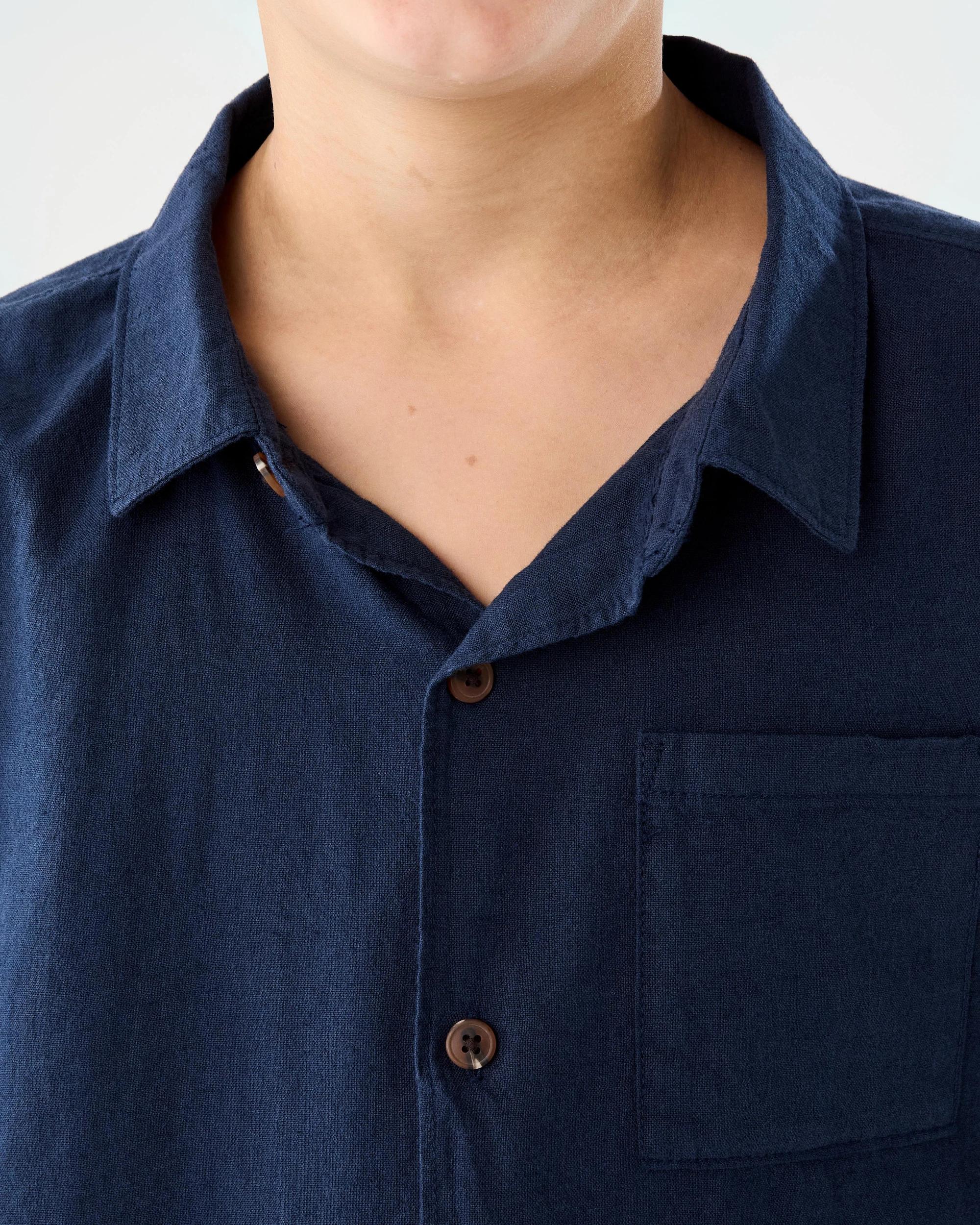 4 Short Sleeve Linen Shirt Dress Navy, 4 of 8
