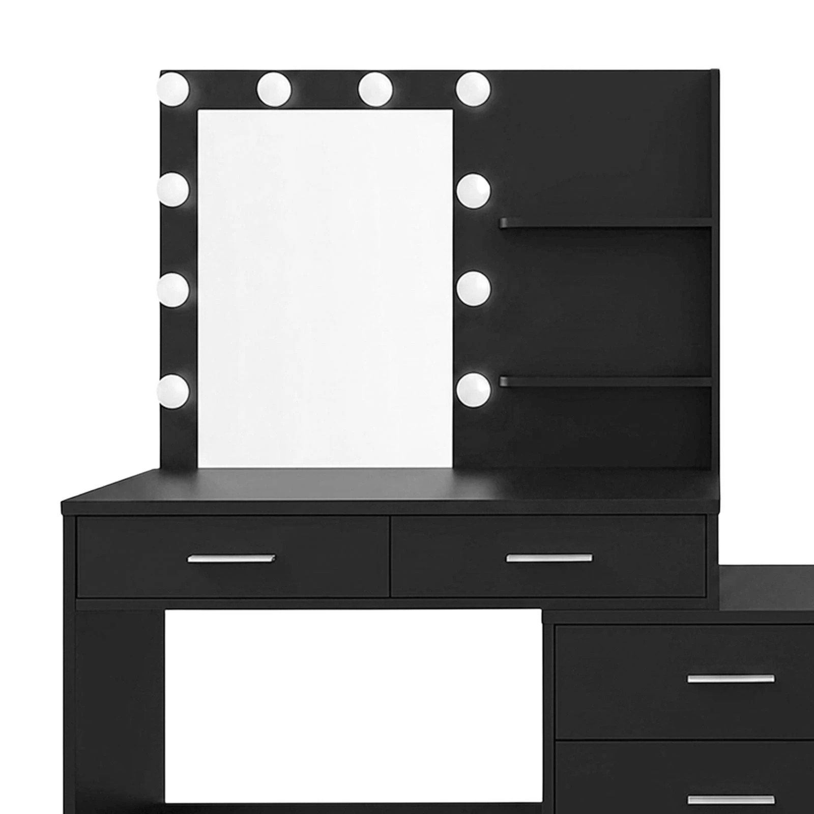 7 Ausway Hollywood Mirror Dressing Table with 10 LED Lighted Bulbs, 3 Lighting Colours, 8 Drawers & 2 Shelves, 7 of 7