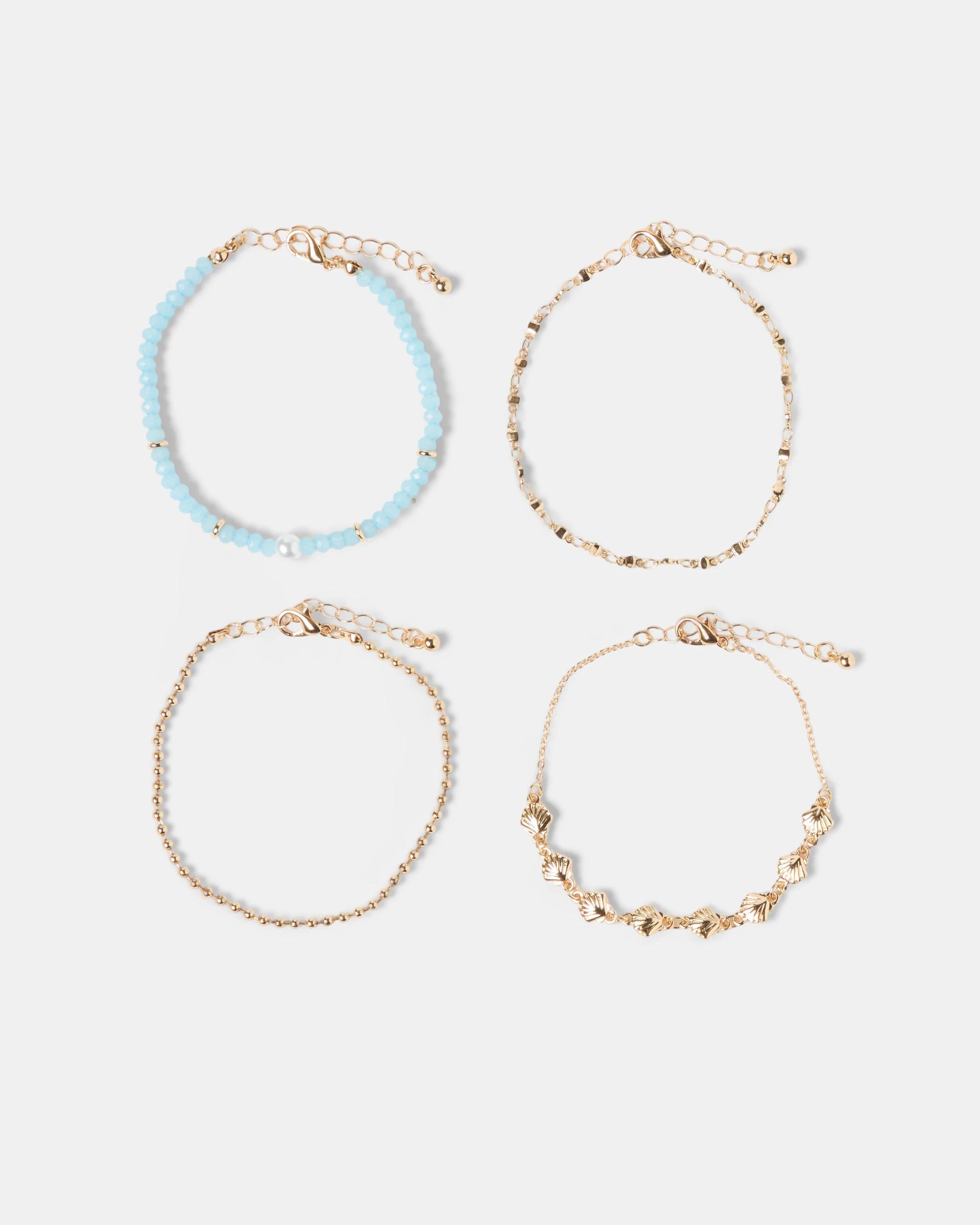 1 4 Pack Shell Bracelets - Gold Tone and Blue Acc Blue, 1 of 5