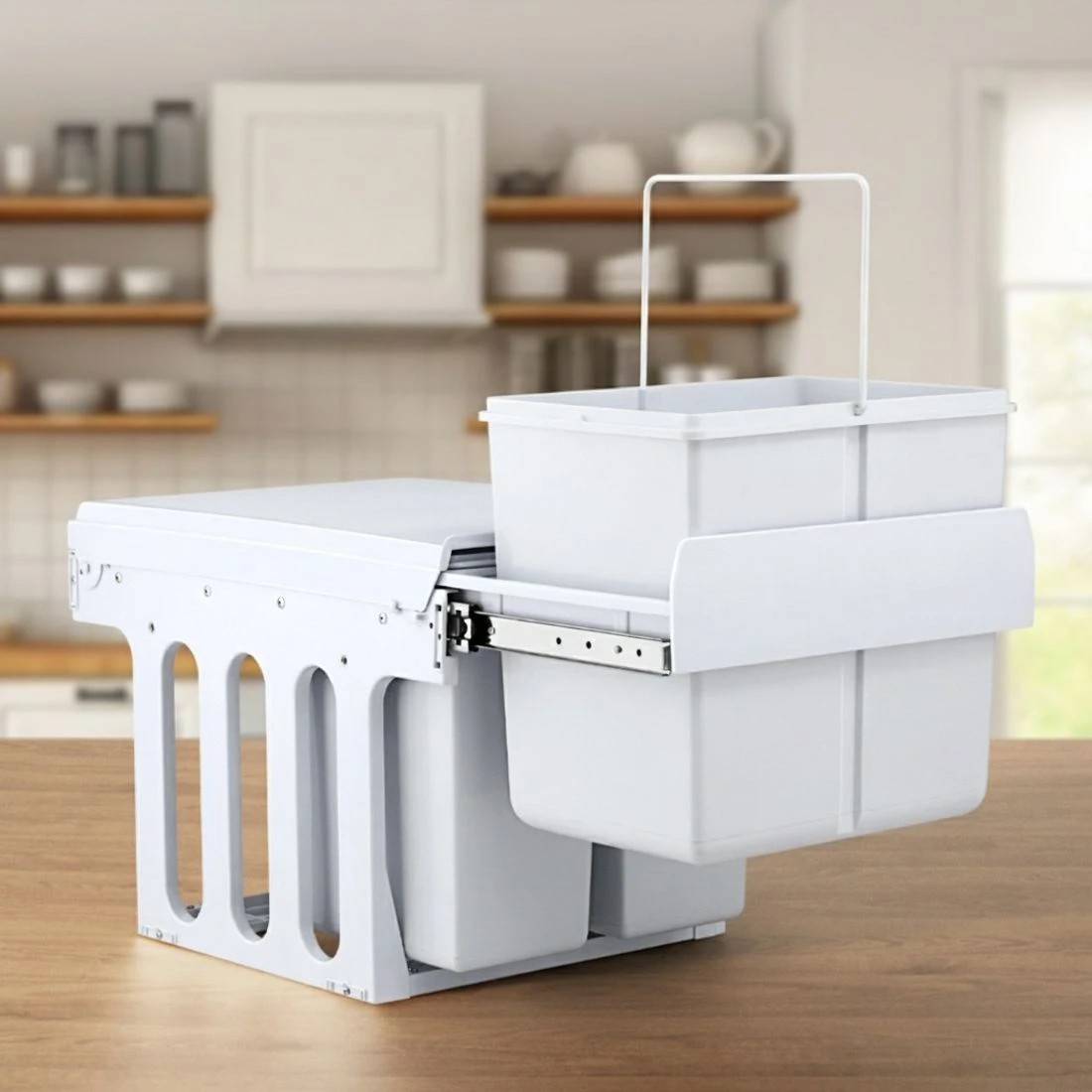 3 Cefito Pull Out Bin Kitchen Triple Slide Garbage Rubbish Bins Basket  31L - White, 3 of 4