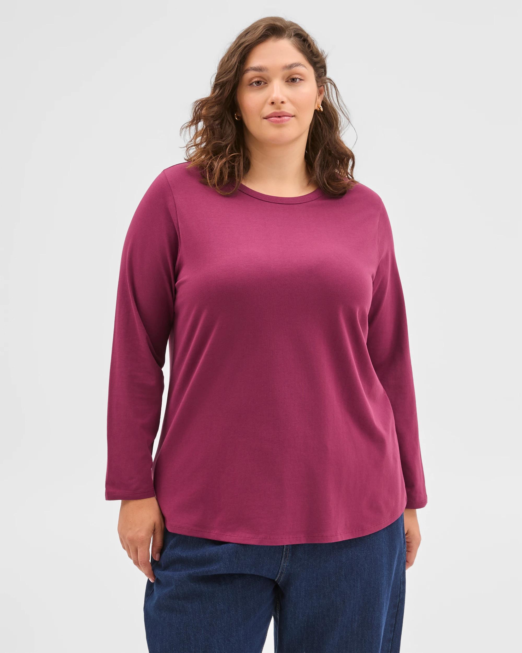 3 Target Curve Plus Size Australian Cotton Long Sleeve Crew T-Shirt BOYSENBERRY, 3 of 6