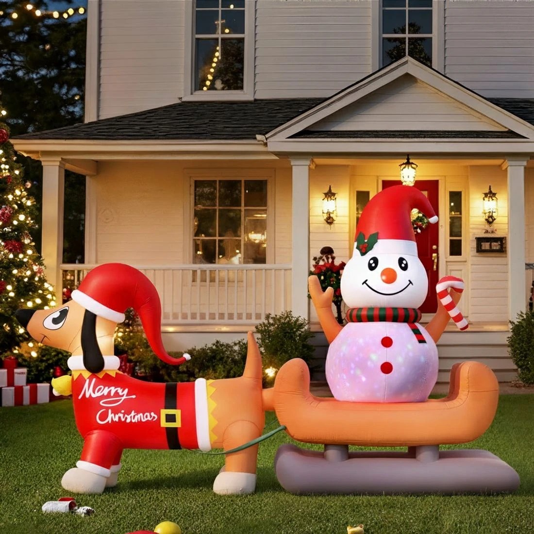 4 Jingle Jollys Christmas Inflatable Snowman Dog 4.2M Tall Outdoor Decorations Illuminated - Multi, 4 of 7