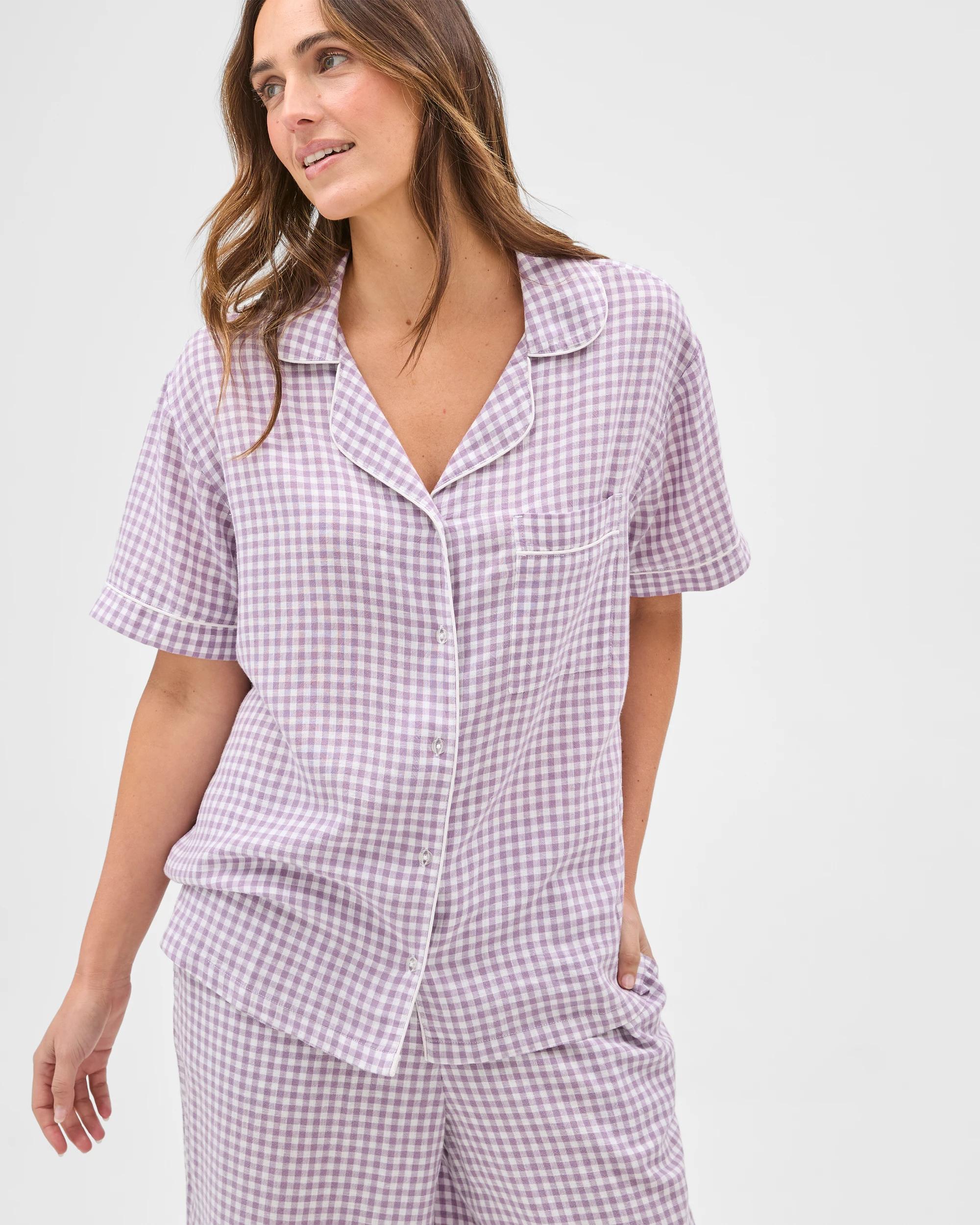 3 Target Woman Linen Blend 7/8 Length Pyjama Set PURPLE GINGHAM, 3 of 6