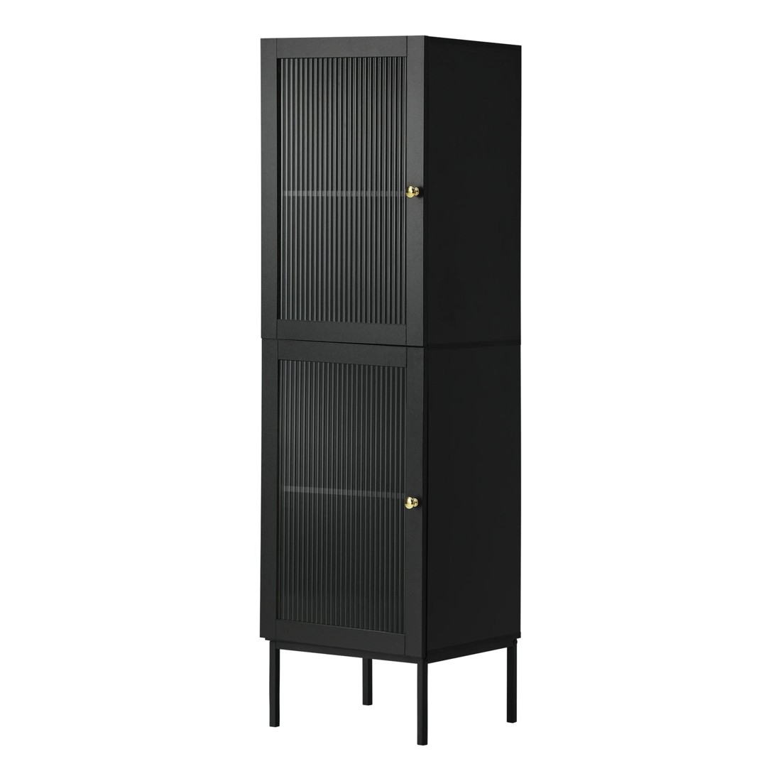 1 Oikiture Storage Cabinet Tall Slim Cupboard Tempered Glass Door
 - Black, 1 of 9