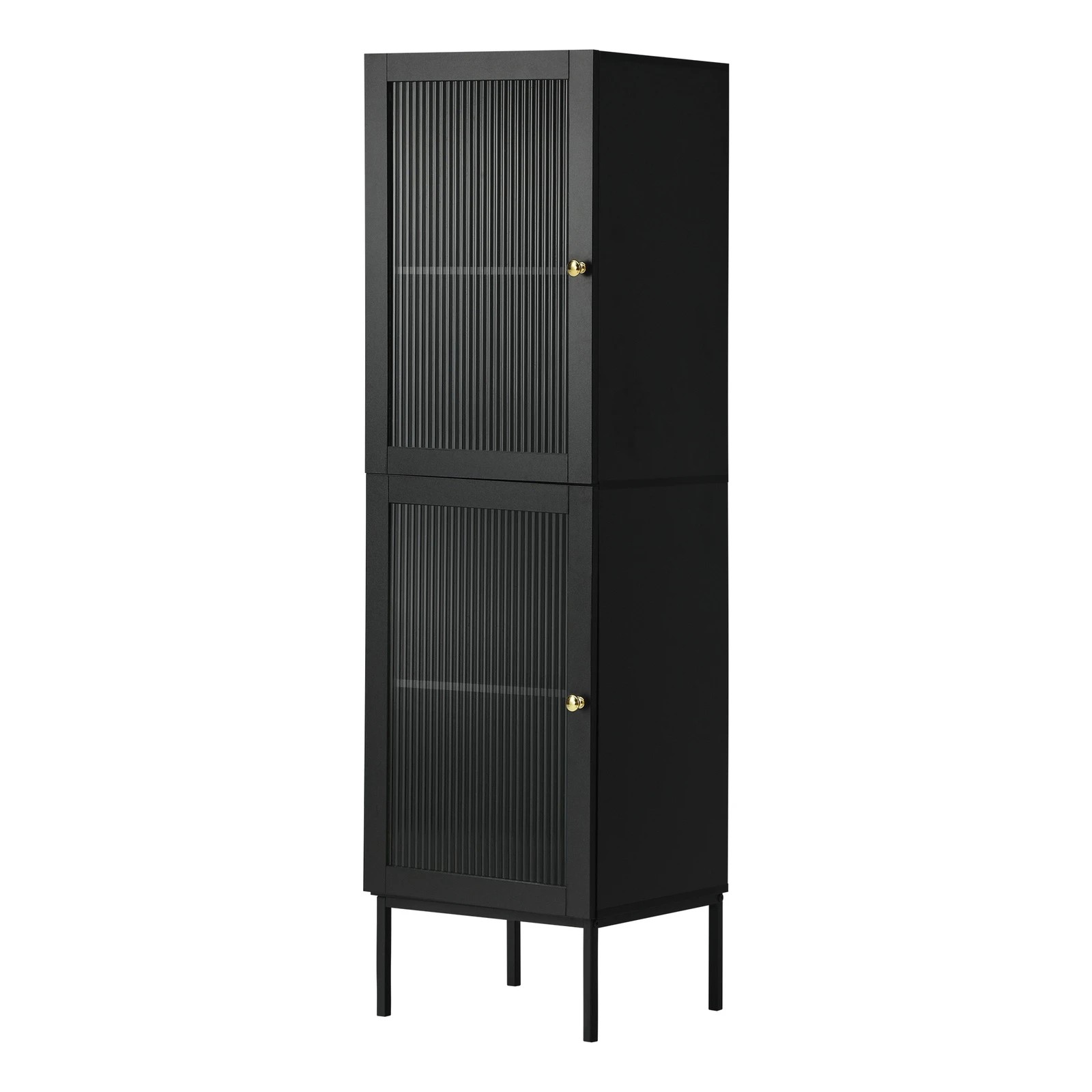 1 Oikiture Storage Cabinet Tall Slim Cupboard Tempered Glass Door
 - Black, 1 of 9