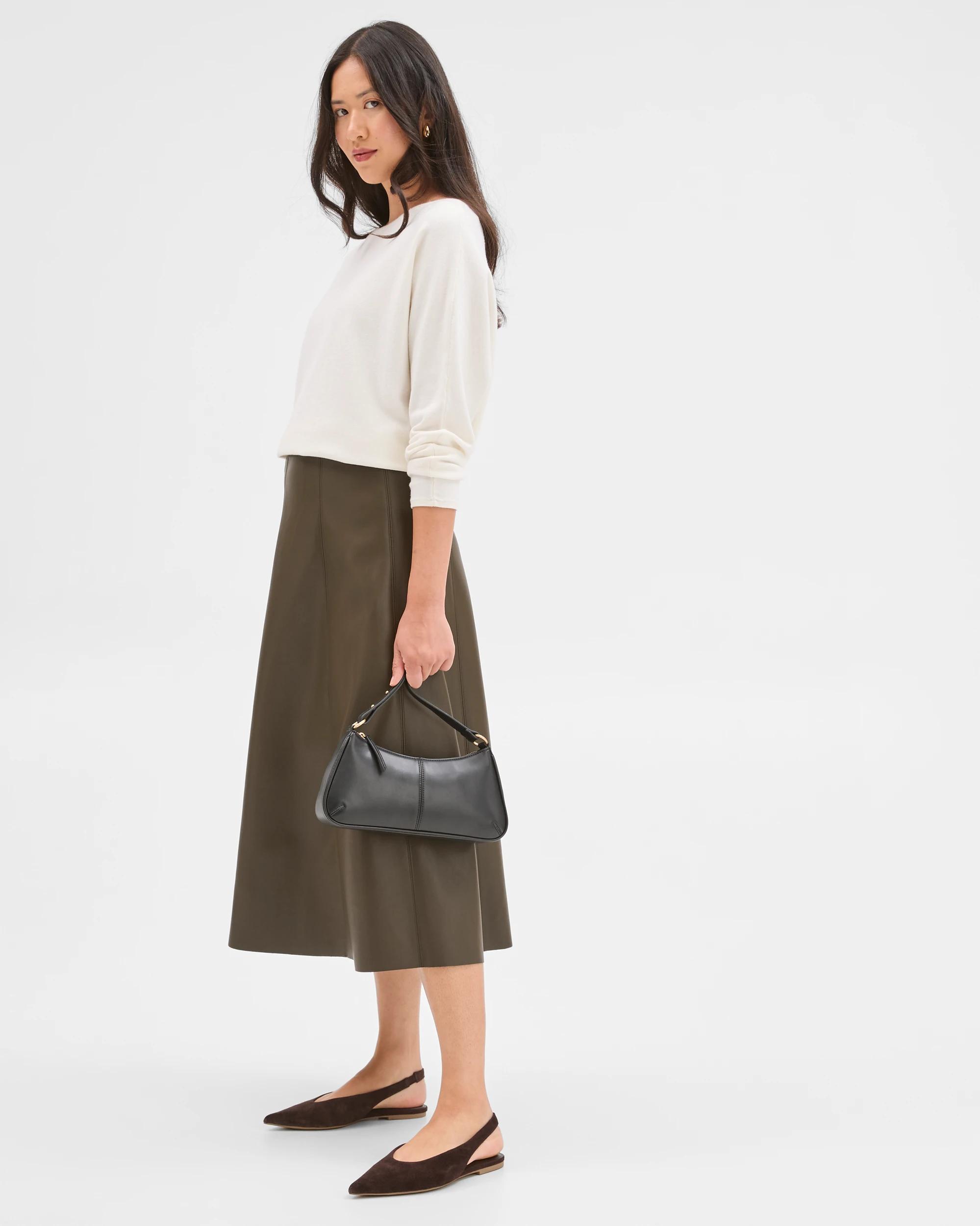 2 Preview PU Panel A-Line Midi Skirt OLIVE, 2 of 5