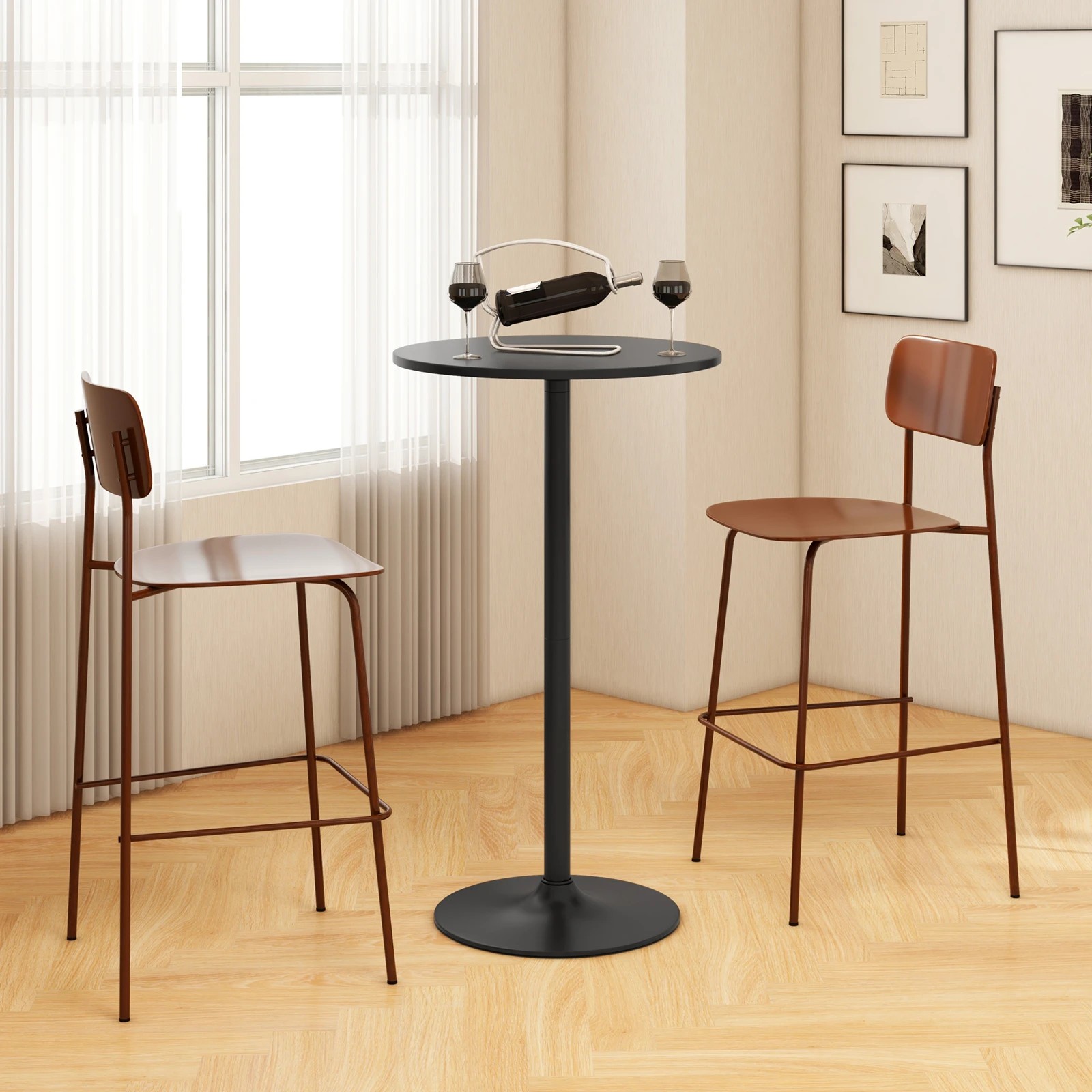 3 Costway 2PCS High Bar Table Round Coffee Side Table Pub Dining Table - Black, 3 of 8