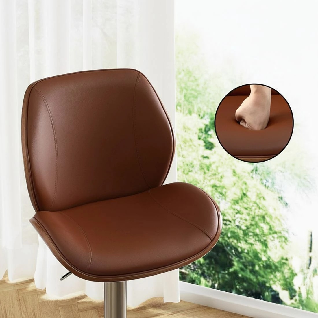 4 Artiss 1X Bar Stool Bentwood Swivel Adjustable Kitchen Dining Counter Stool - Brown, 4 of 4