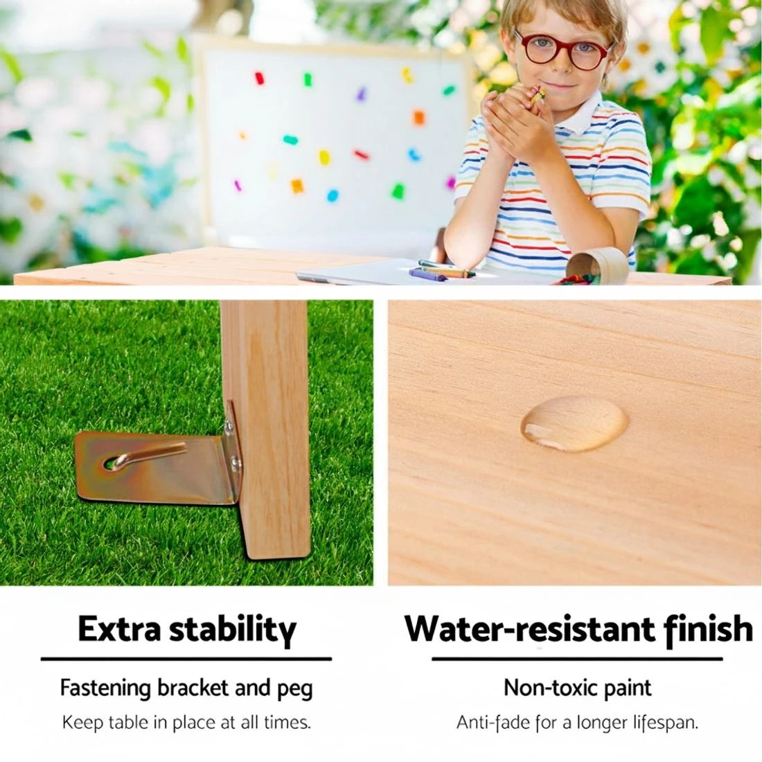 4 Keezi Kids Outdoor Table and Chairs Picnic Bench Set Children en - Natural, 4 of 5