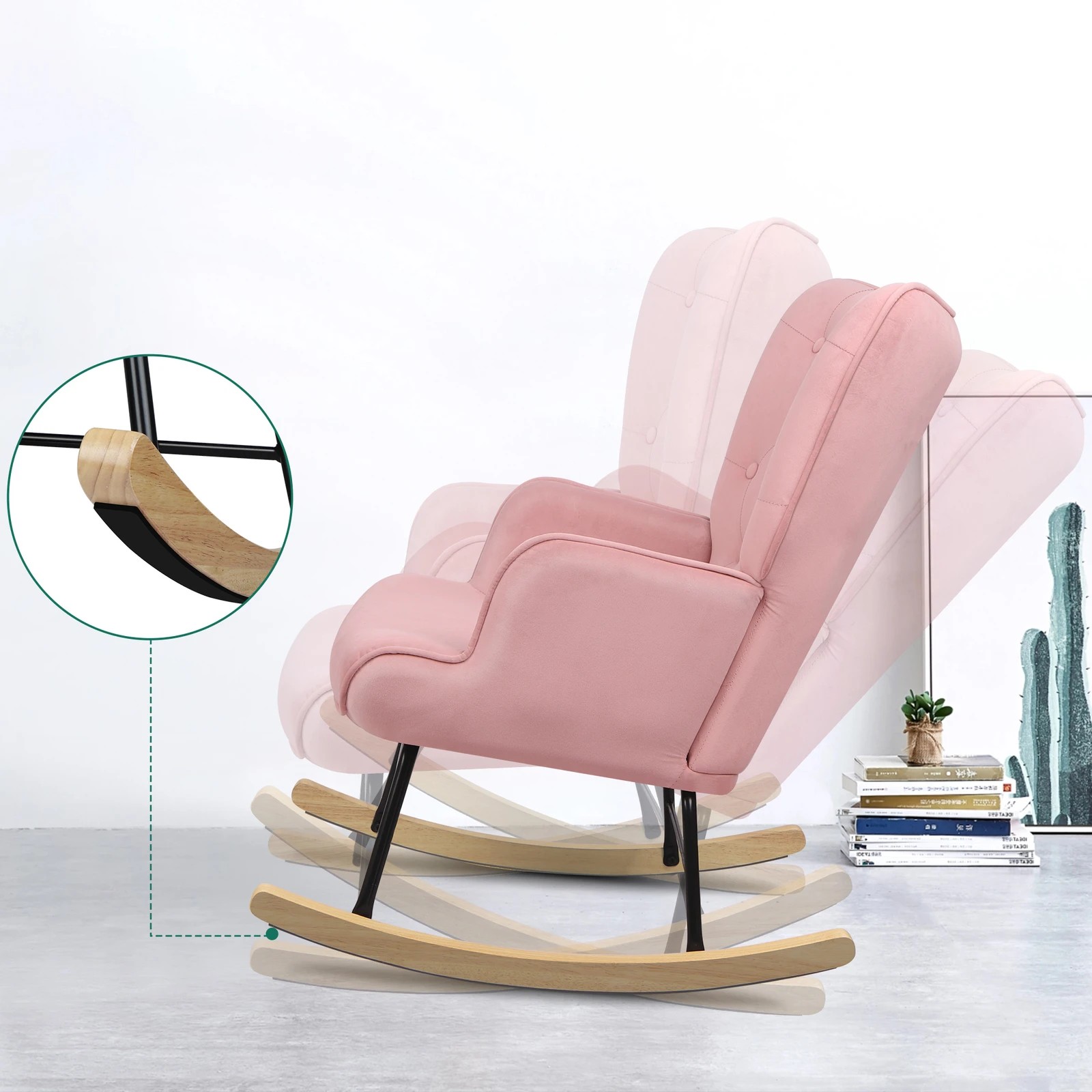 4 Alfordson Rocking Chair Armchair Accent Feeding Chair Lounge Tufted Sofa - Pink, 4 of 10