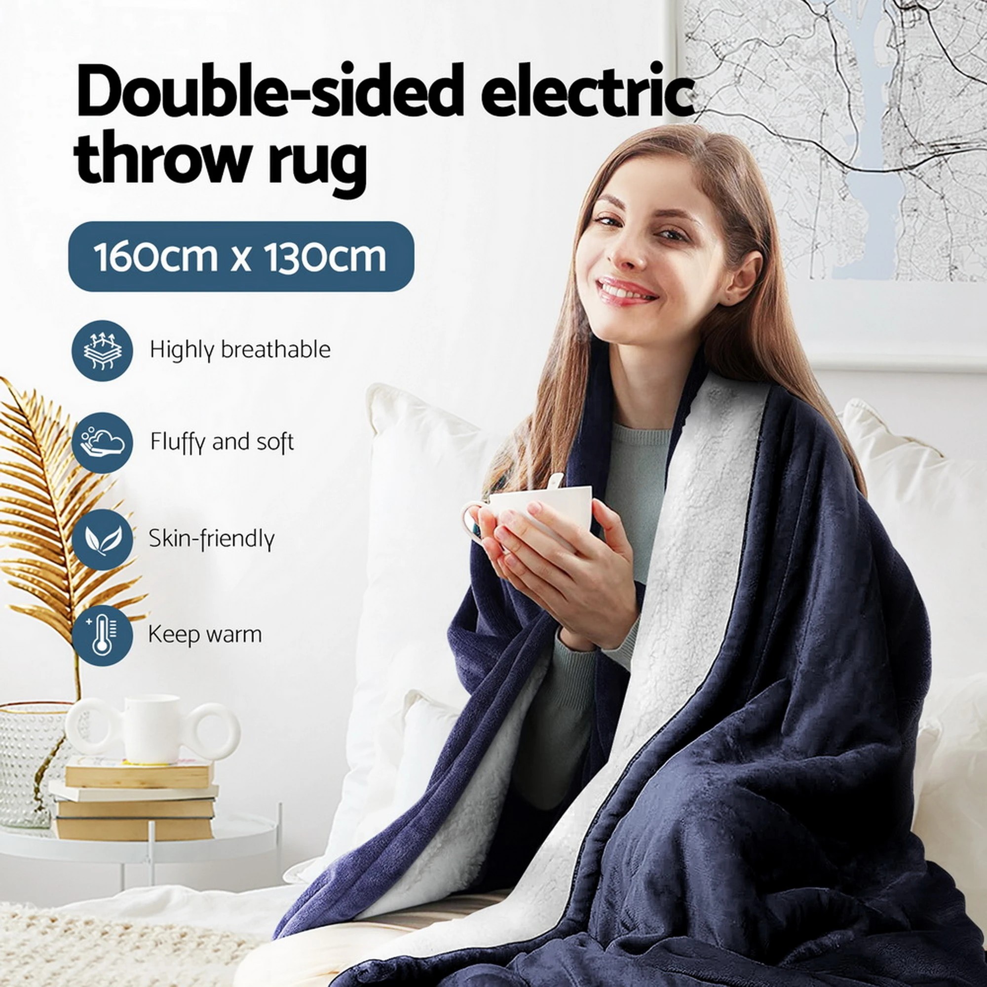 5 Giselle Electric Throw Rug Heated Blanket Fleece Charcoal - Charcoal, 5 of 7