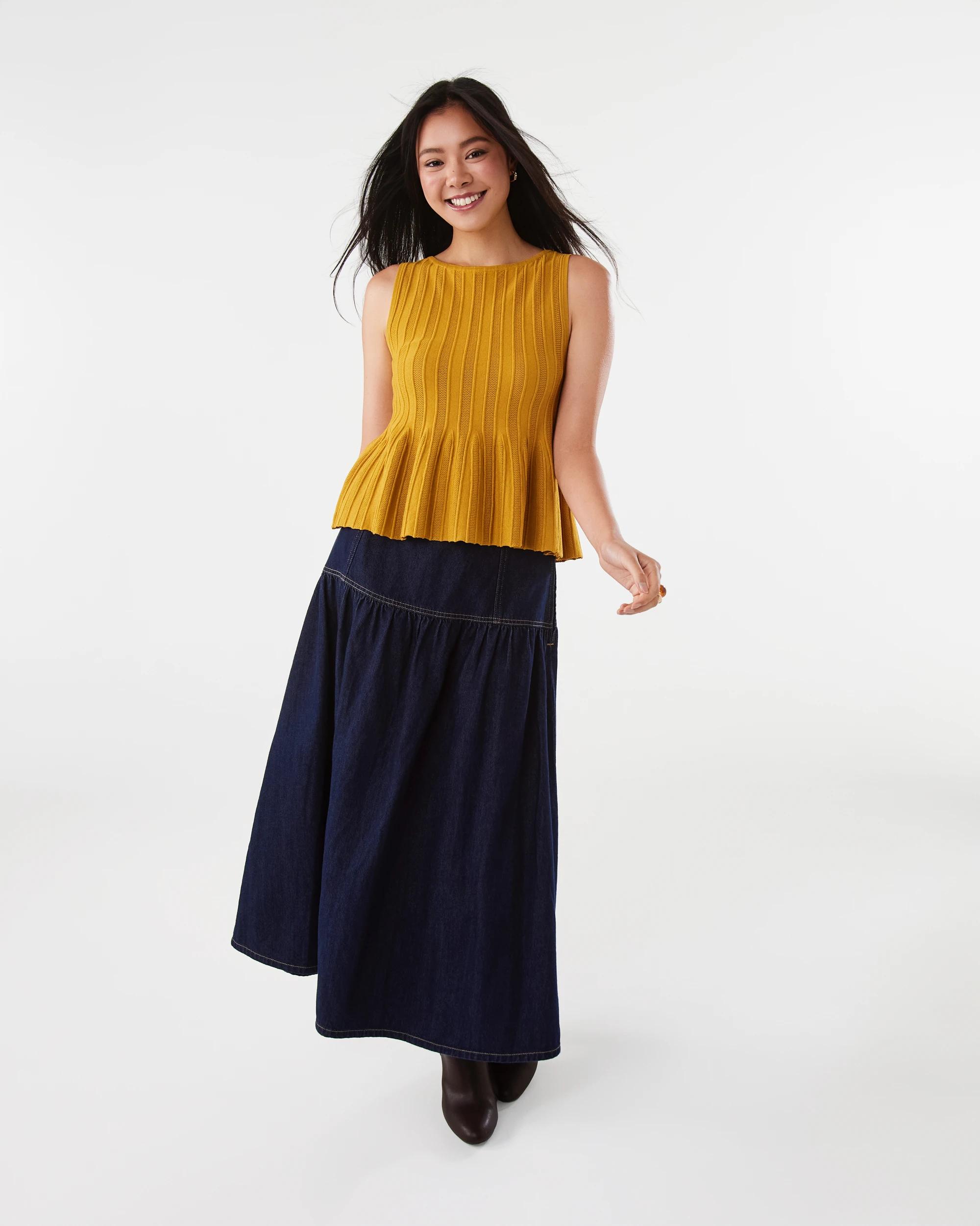 2 Sleeveless Peplum Knit Top Yllw Brass, 2 of 7