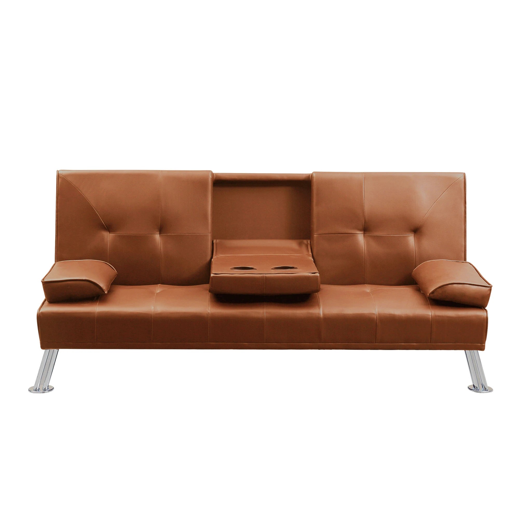2 Levede 3 Seater Leather Sofa Bed - Brown, 2 of 6