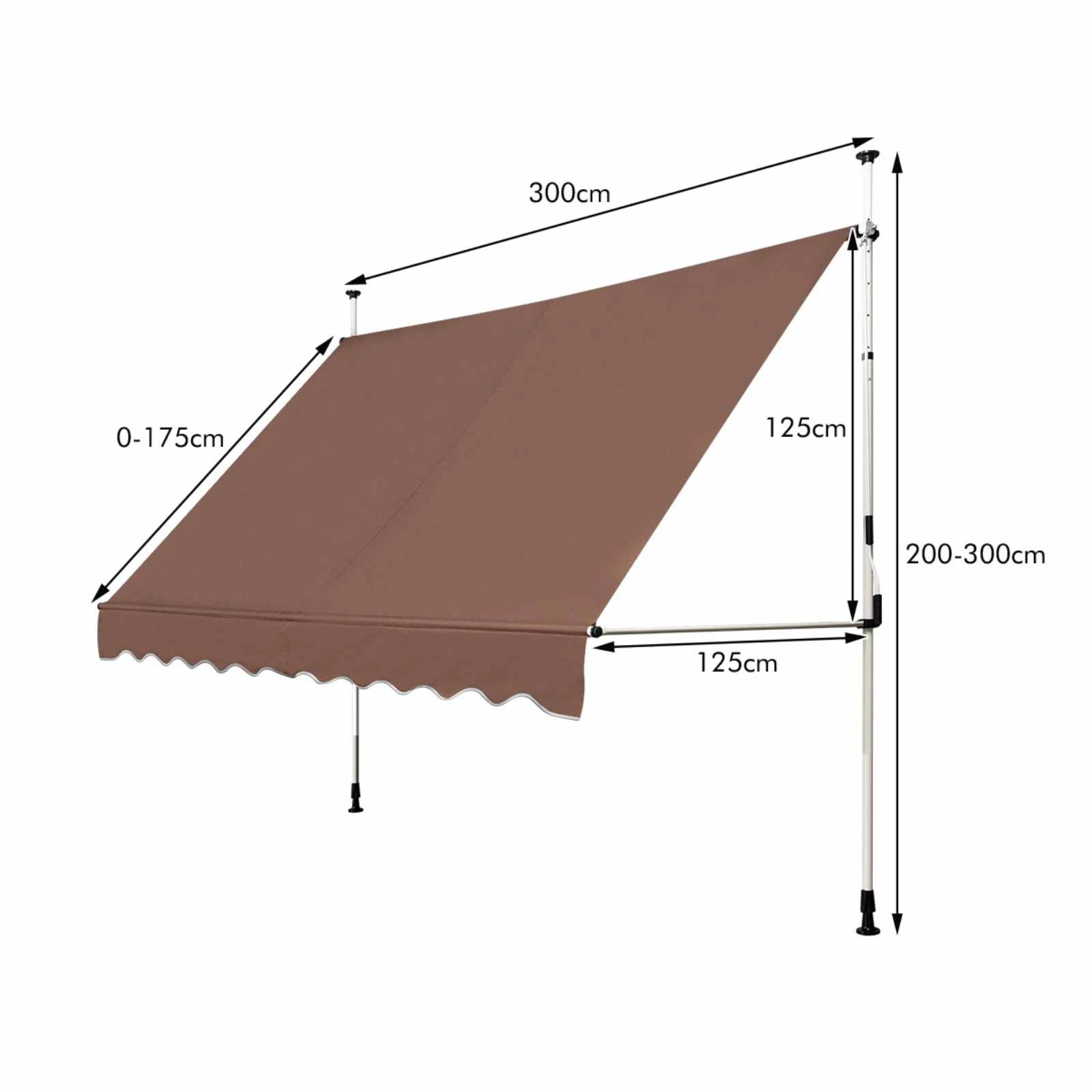 2 Costway 300x125CM Retractable Arm Awning Telescopic UV-Resistant Waterproof Canopy - Brown, 2 of 3