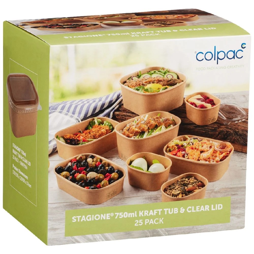1 Colpac Stagione Kraft Tub and Lid 750ml 25 Pack, 1 of 8