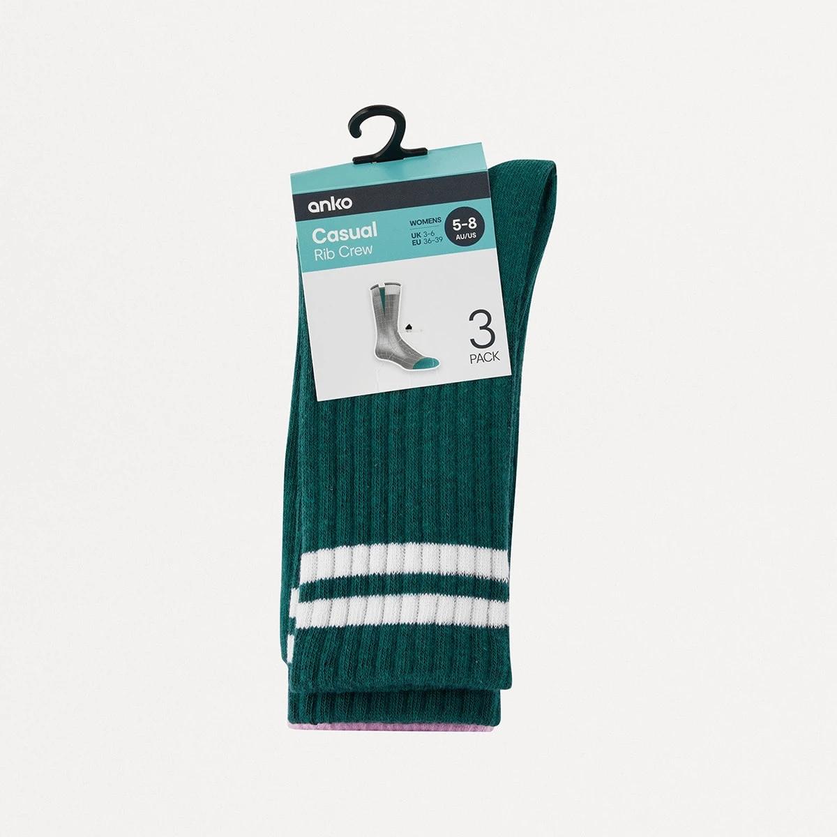 3 3 Pack Chunky Ribbed Full Crew Socks Green, 3 of 3