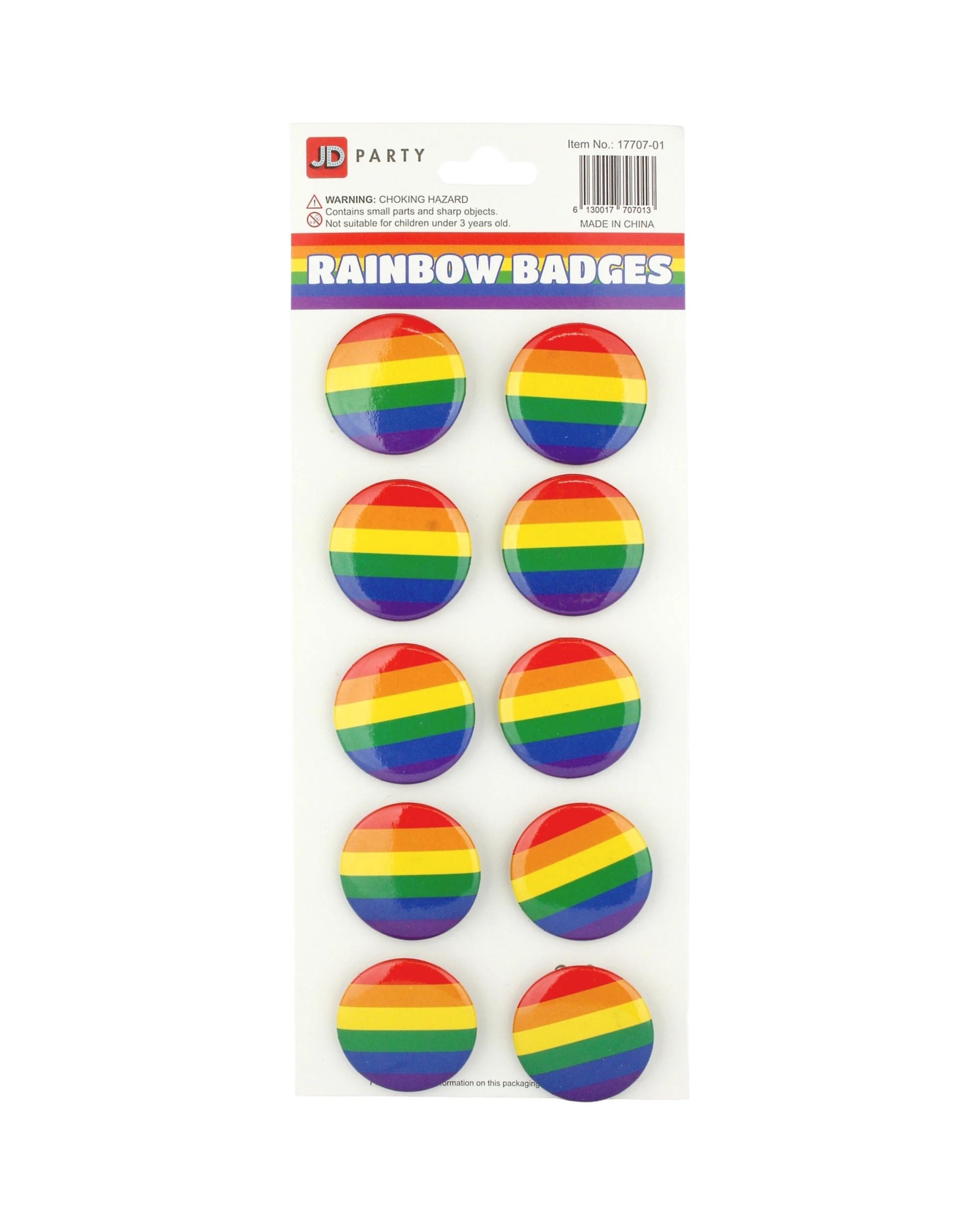 1 Partyrama Rainbow Badges Pack of 10 - Multi, 1 of 1